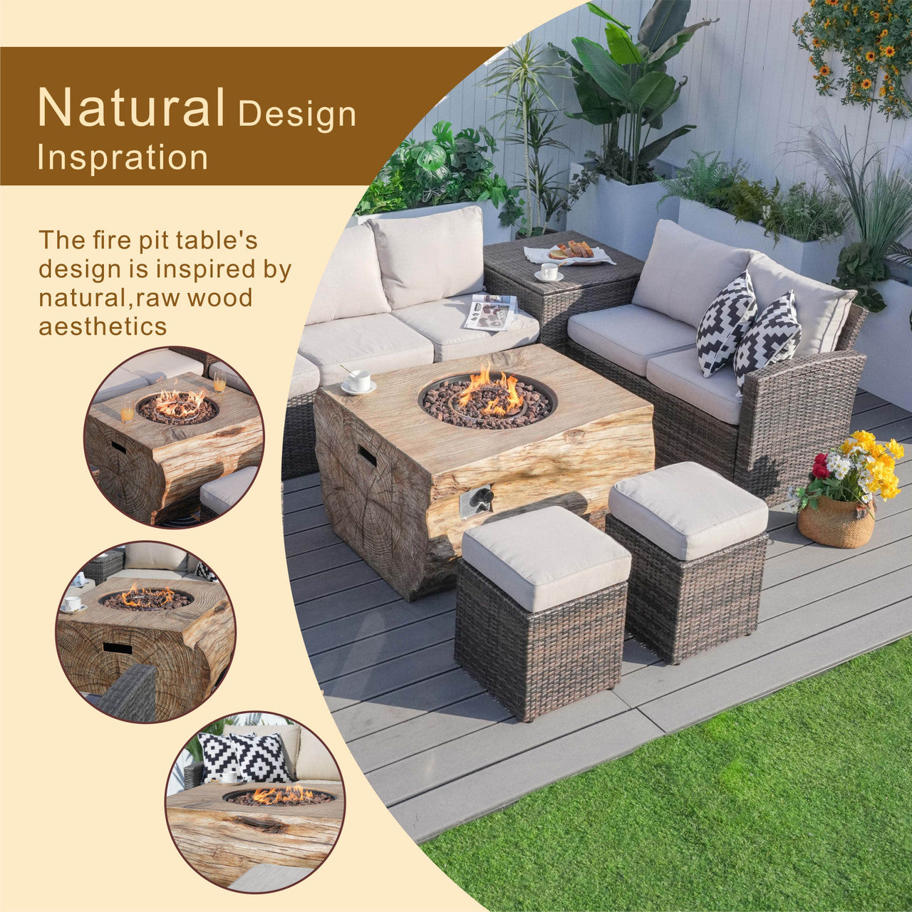 Direct Wicker Elegant Patio Seating Sofa Set with Fire Pit Table by Direct Wicker(PAG-1403B+2170)