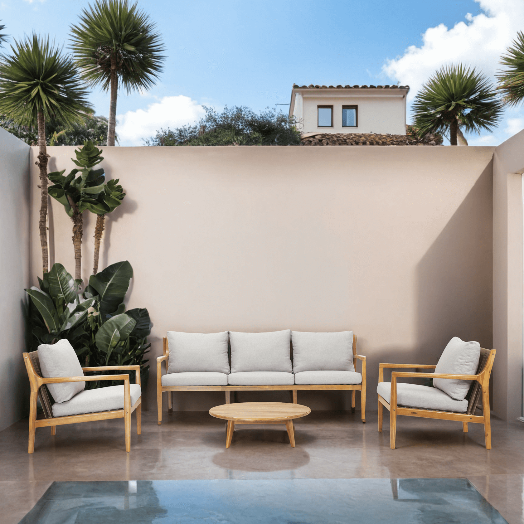 Rebel 5-Seat Wood Patio Conversation Set (PAS-2513-3SC+SC*2+TA)