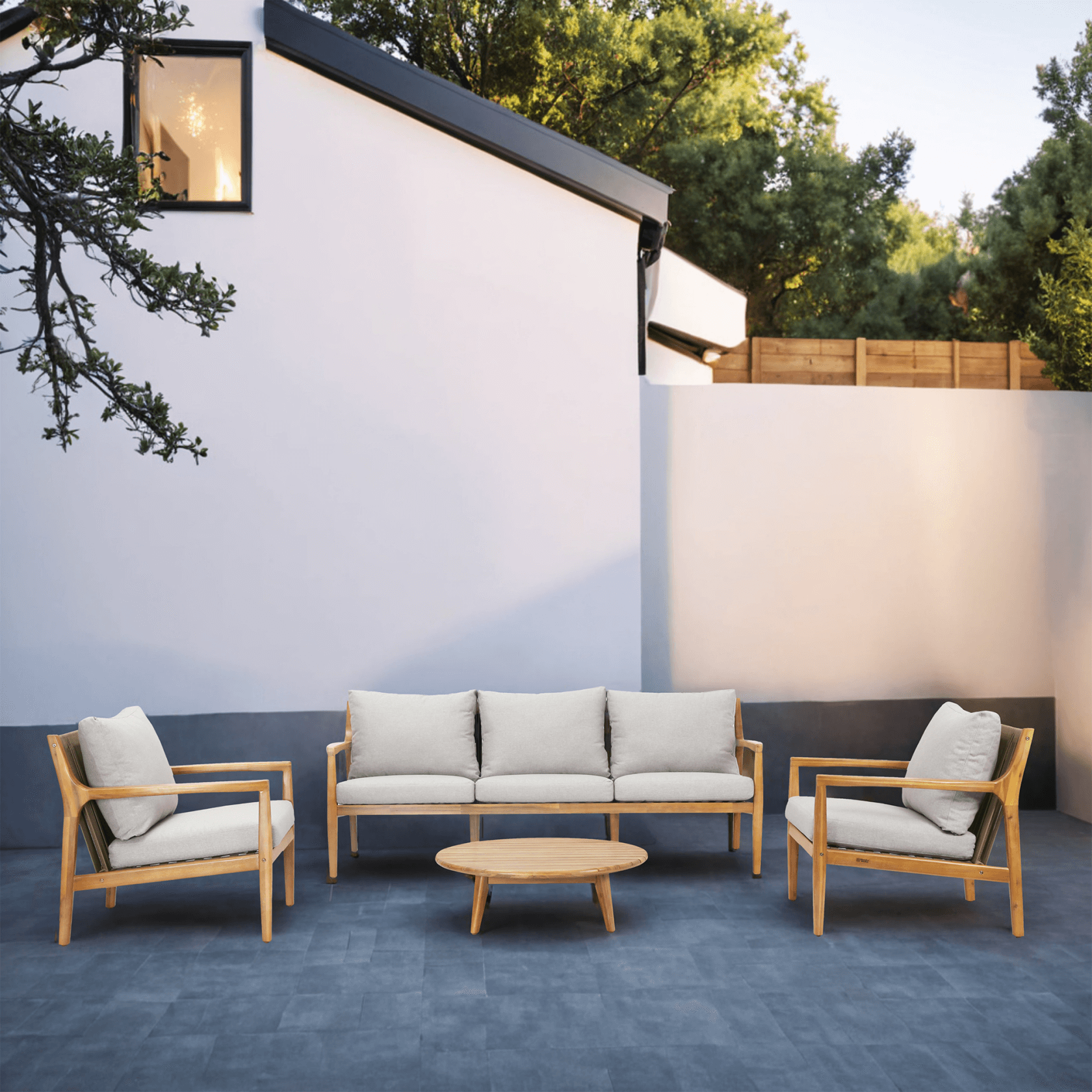 Rebel 5-Seat Wood Patio Conversation Set (PAS-2513-3SC+SC*2+TA)