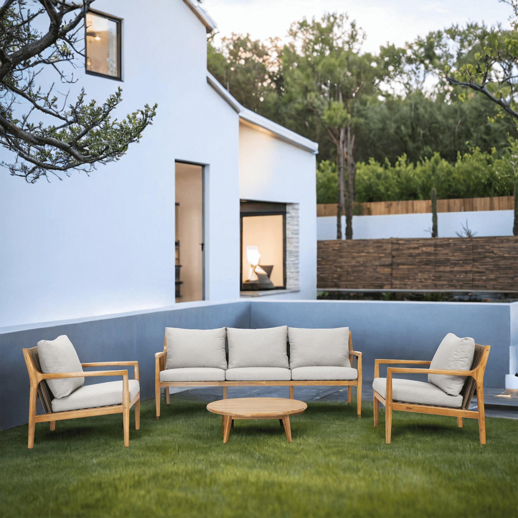 Rebel 5-Seat Wood Patio Conversation Set (PAS-2513-3SC+SC*2+TA)