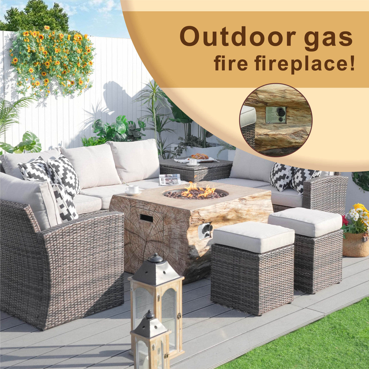 Direct Wicker Elegant Patio Seating Sofa Set with Fire Pit Table by Direct Wicker(PAG-1403B+2170)