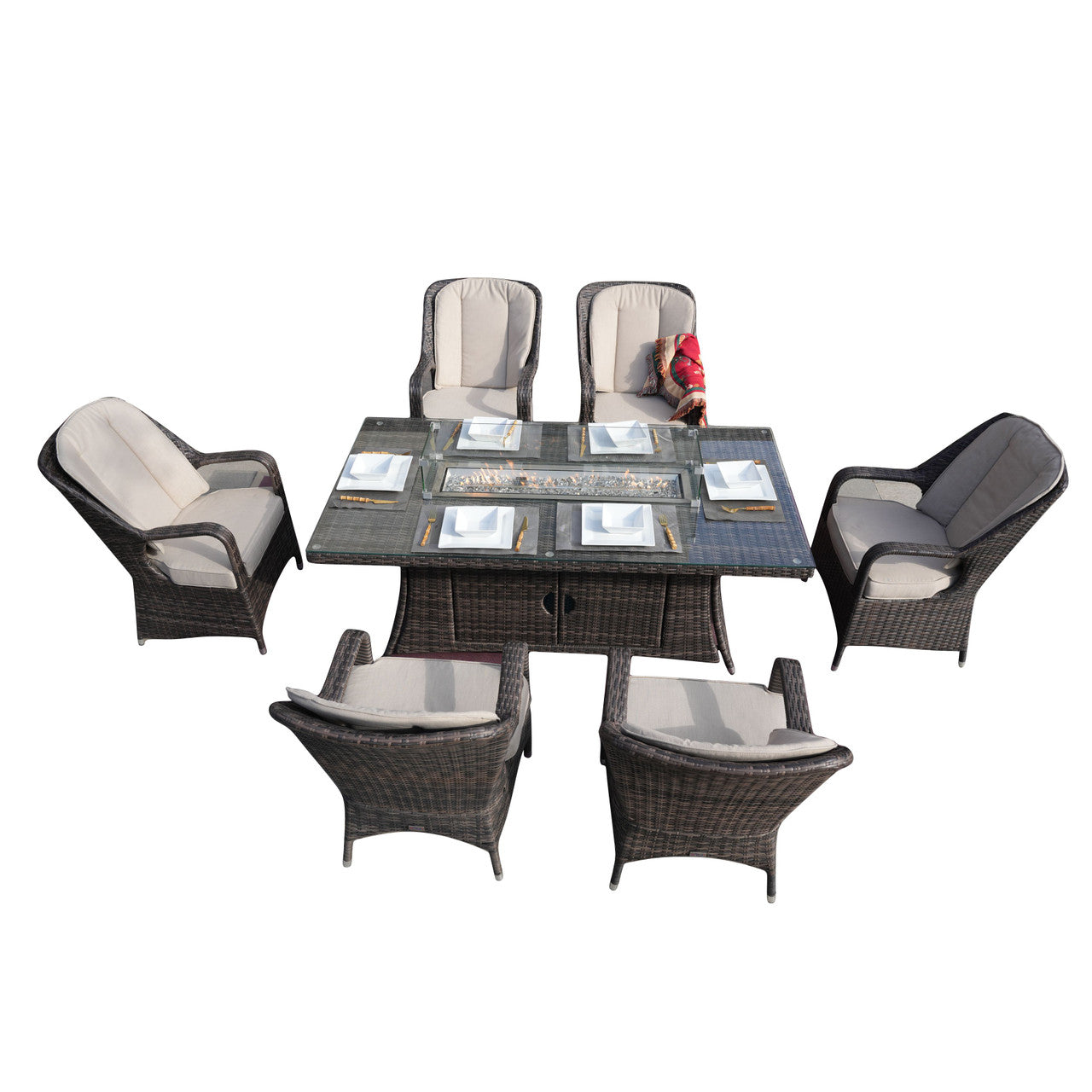 Parma 6-Seat Outdoor Fire Pit Dining Set – Rectangle Fire Pit Table (PAG-1106R)