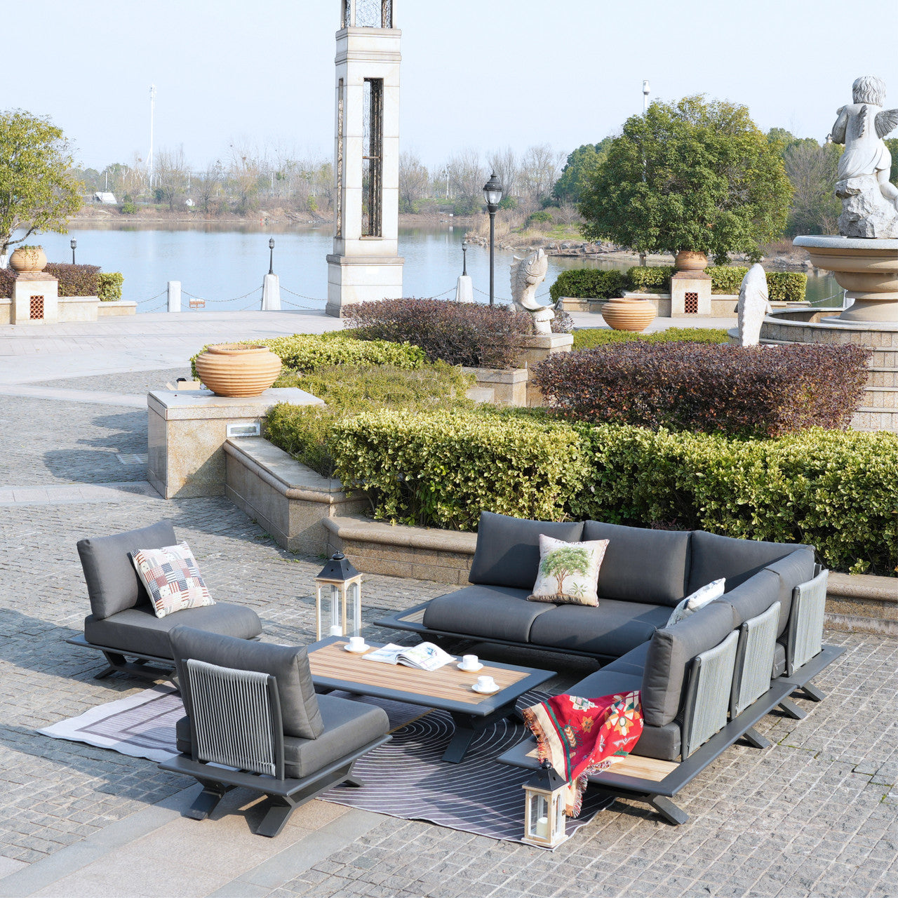High-grade teak handrails aluminum dew pipe sofa garden set