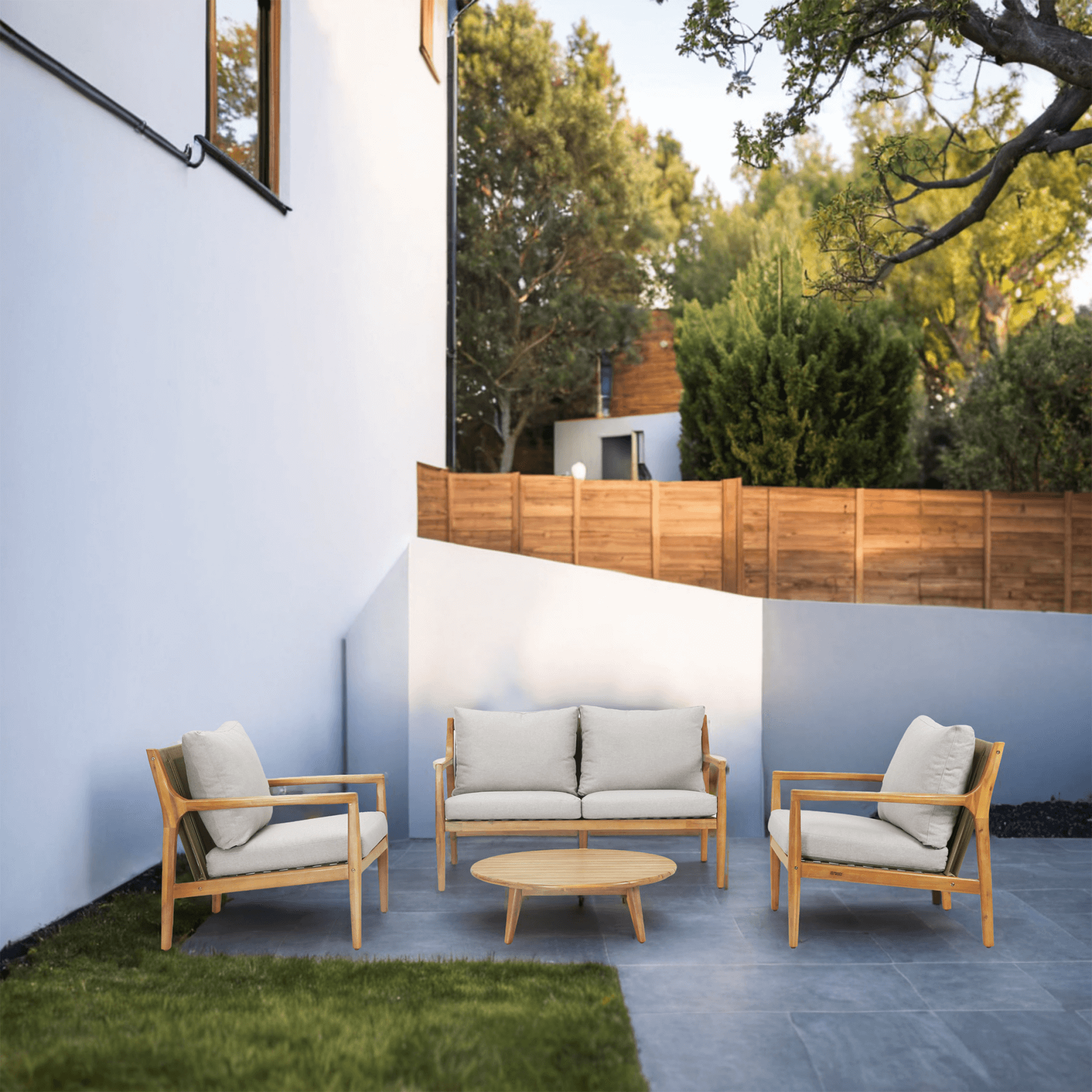 Rebel 4-Seat Wood Patio Conversation Set (PAS-2513-2SC+SC*2+ST)