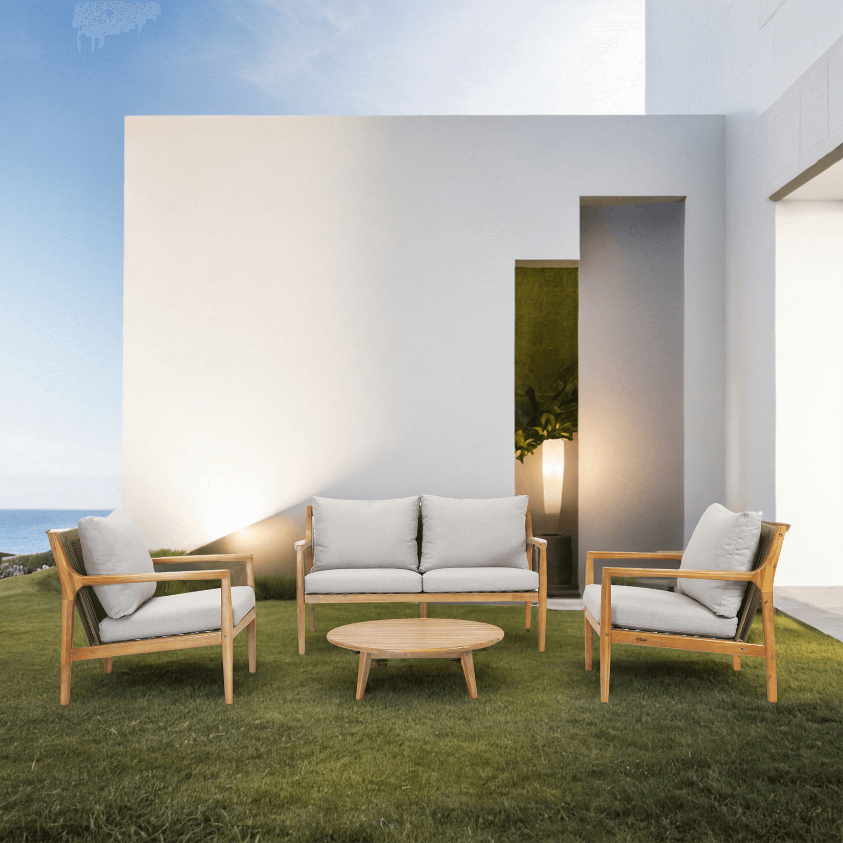 Rebel 4-Seat Wood Patio Conversation Set (PAS-2513-2SC+SC*2+ST)