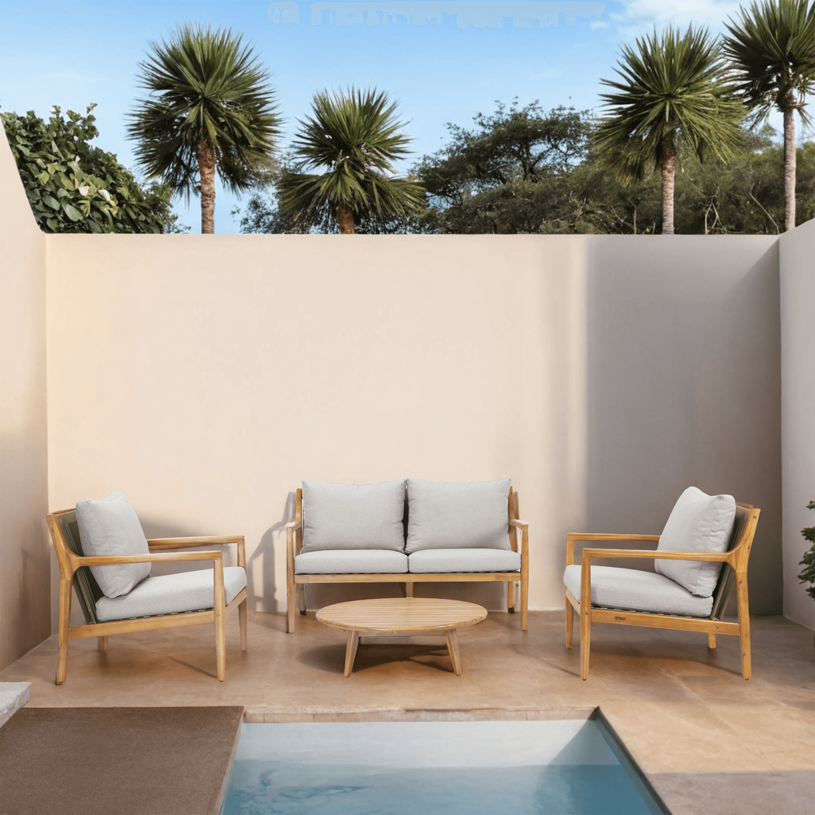 Rebel 4-Seat Wood Patio Conversation Set (PAS-2513-2SC+SC*2+ST)