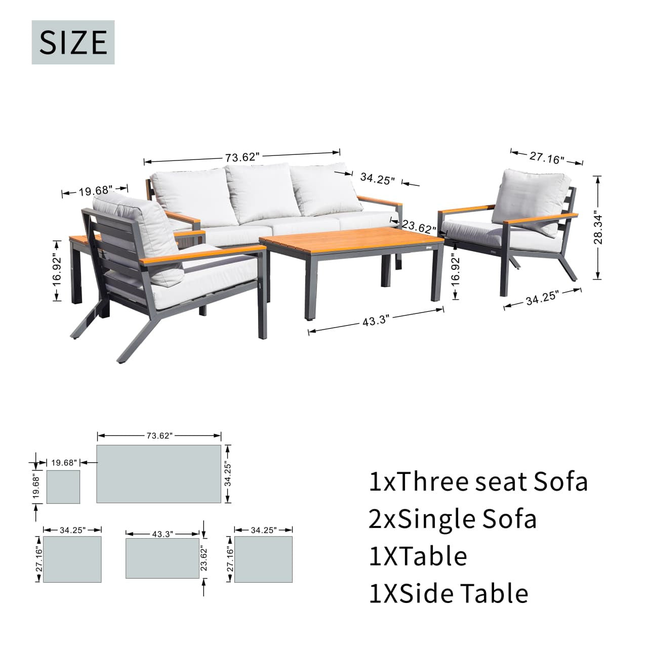 Heidi 5 Seate Conversation Sofa Set (PAS-2481)