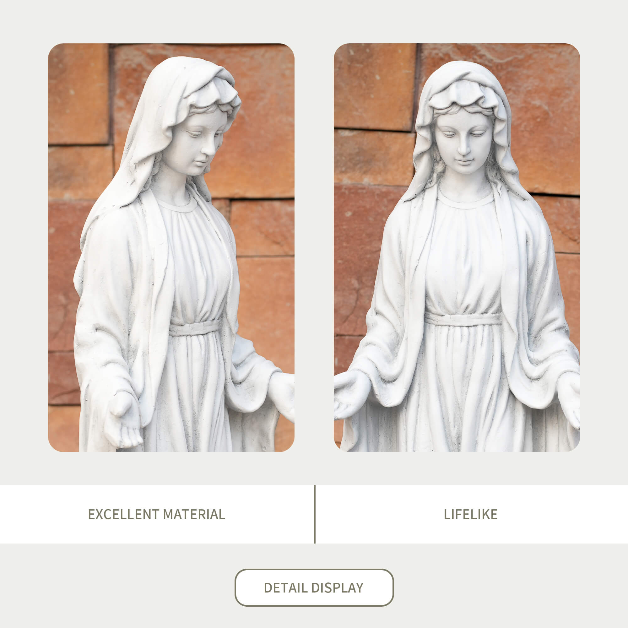 Premium Magnesium Oxide Virgin Mary Sculpture – Elegant Garden Décor, Lifelike Design