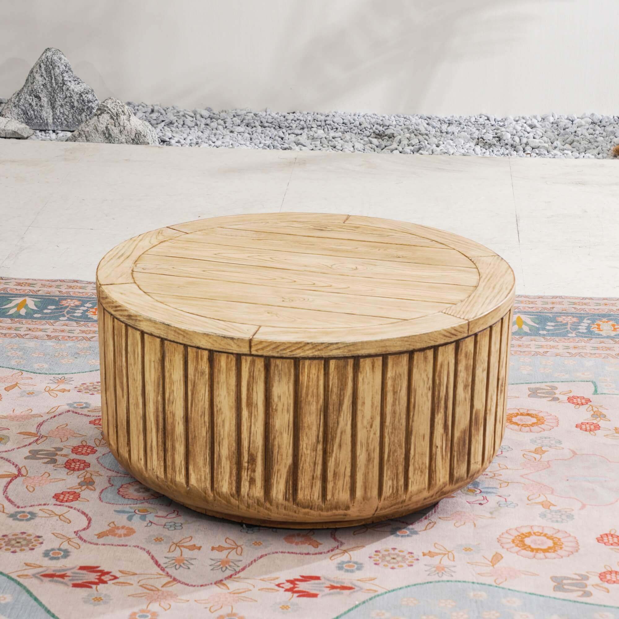 Brown Round Coffee Table – Terrafab Composite Material with Iron Frame（PAD-24926TA）