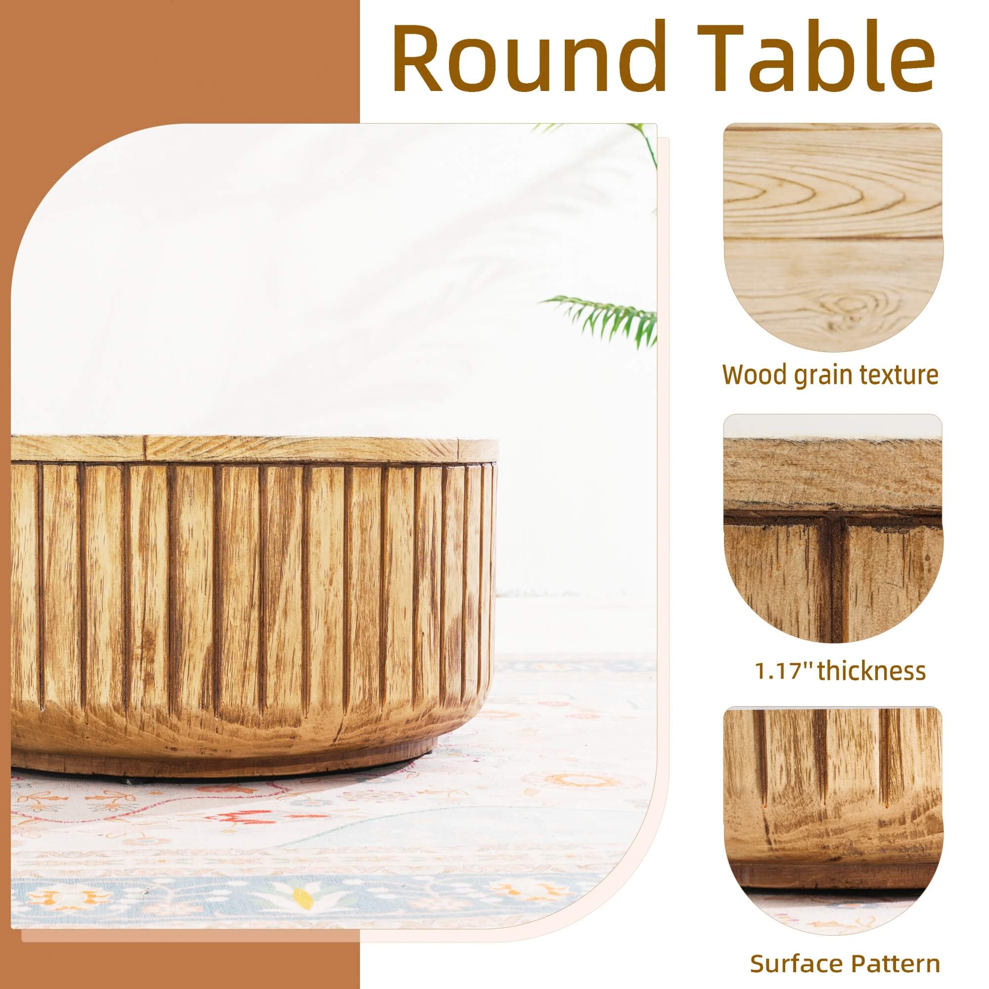 Brown Round Coffee Table – Terrafab Composite Material with Iron Frame（PAD-24926TA）