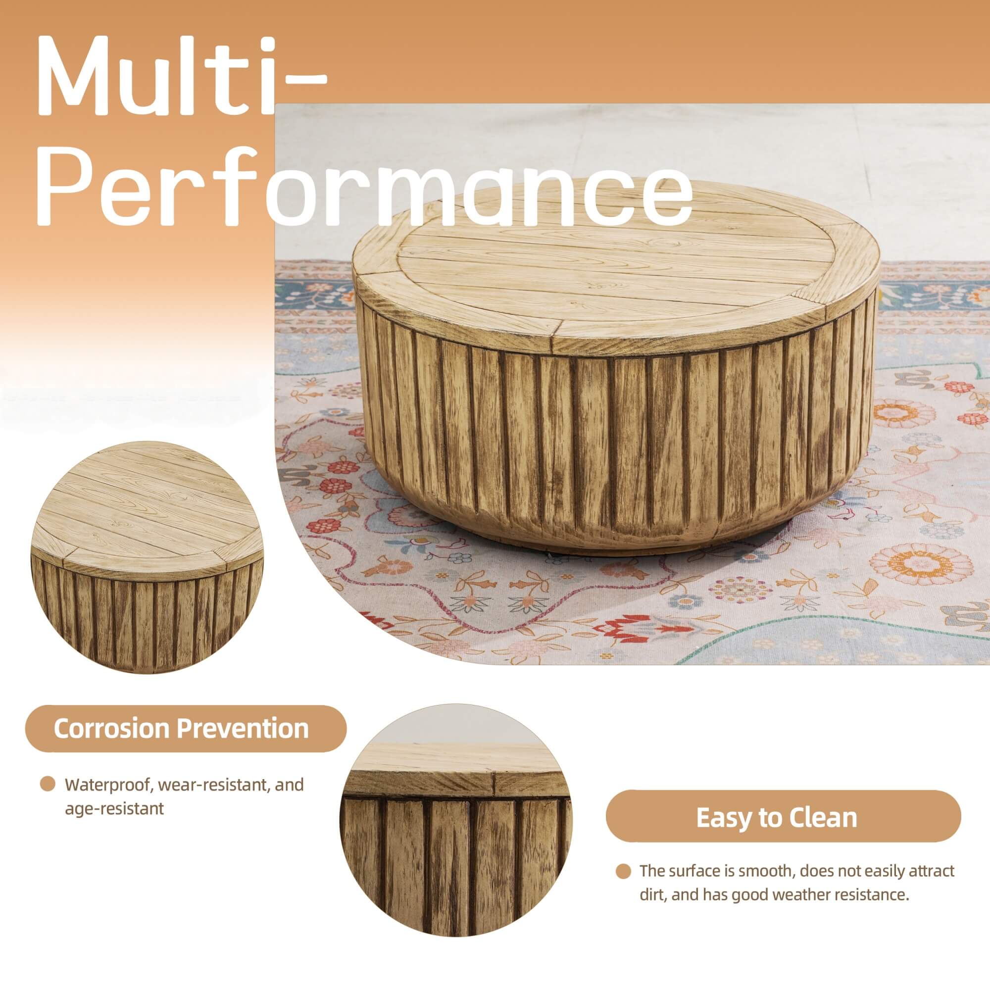 Brown Round Coffee Table – Terrafab Composite Material with Iron Frame（PAD-24926TA）