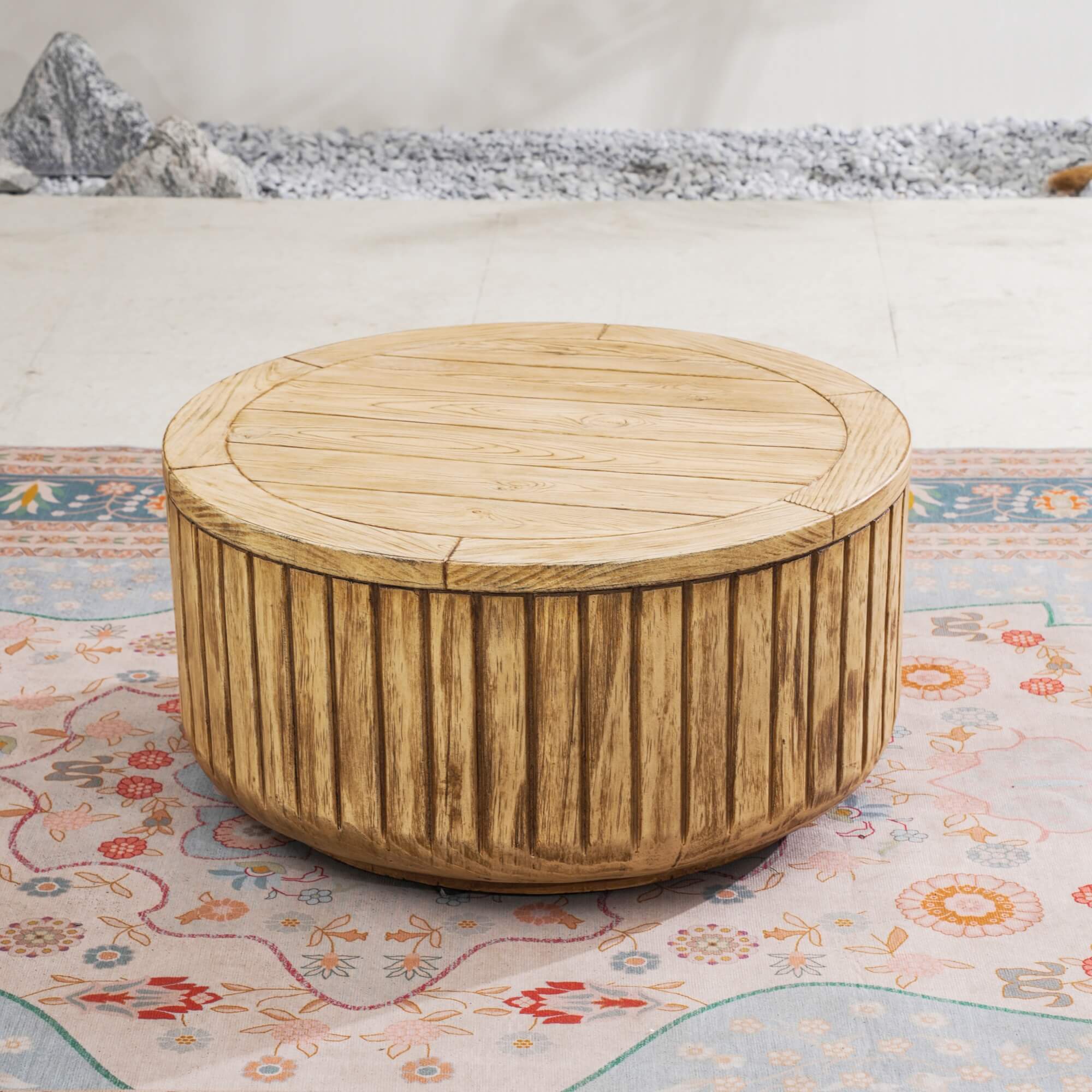 Brown Round Coffee Table – Terrafab Composite Material with Iron Frame（PAD-24926TA）