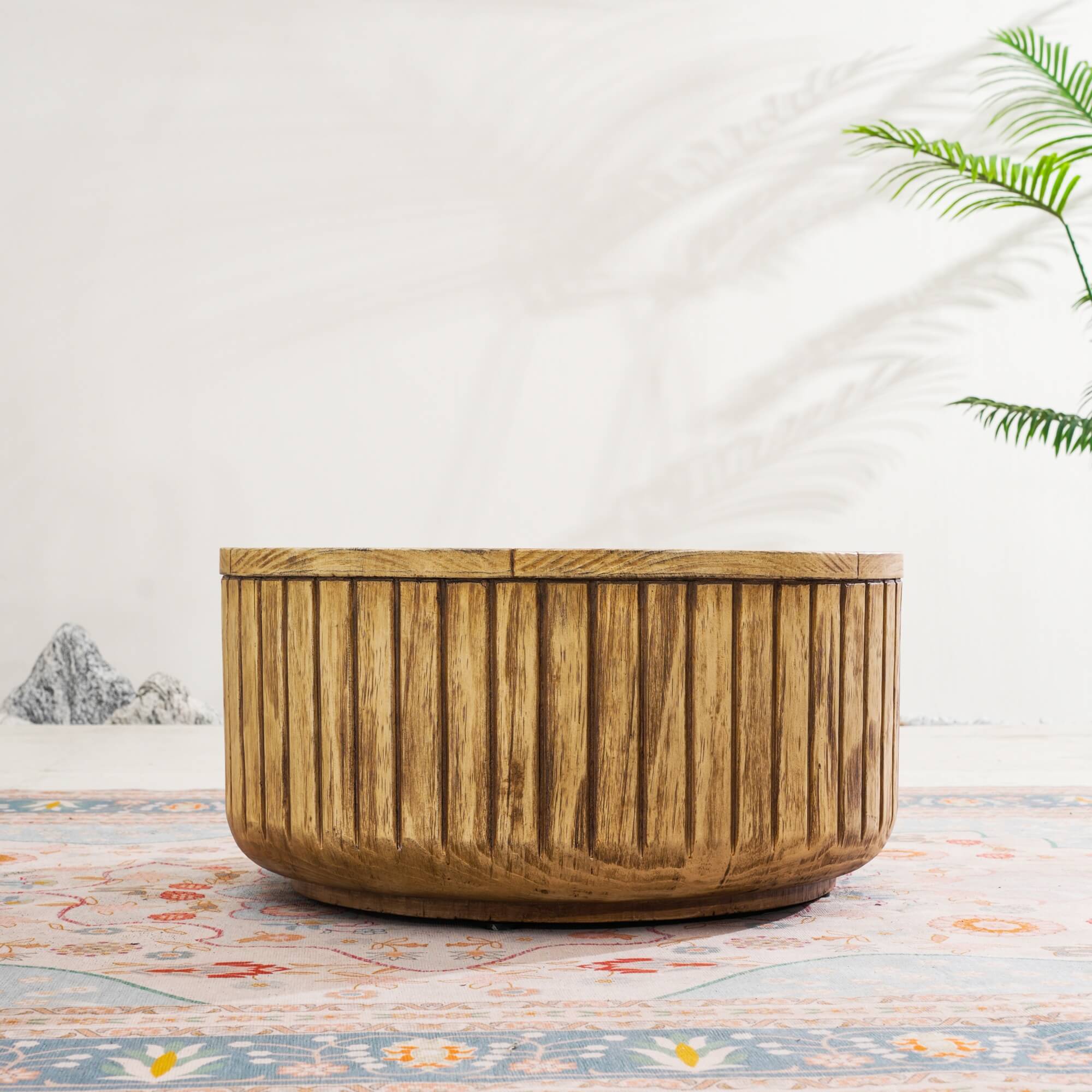 Brown Round Coffee Table – Terrafab Composite Material with Iron Frame（PAD-24926TA）