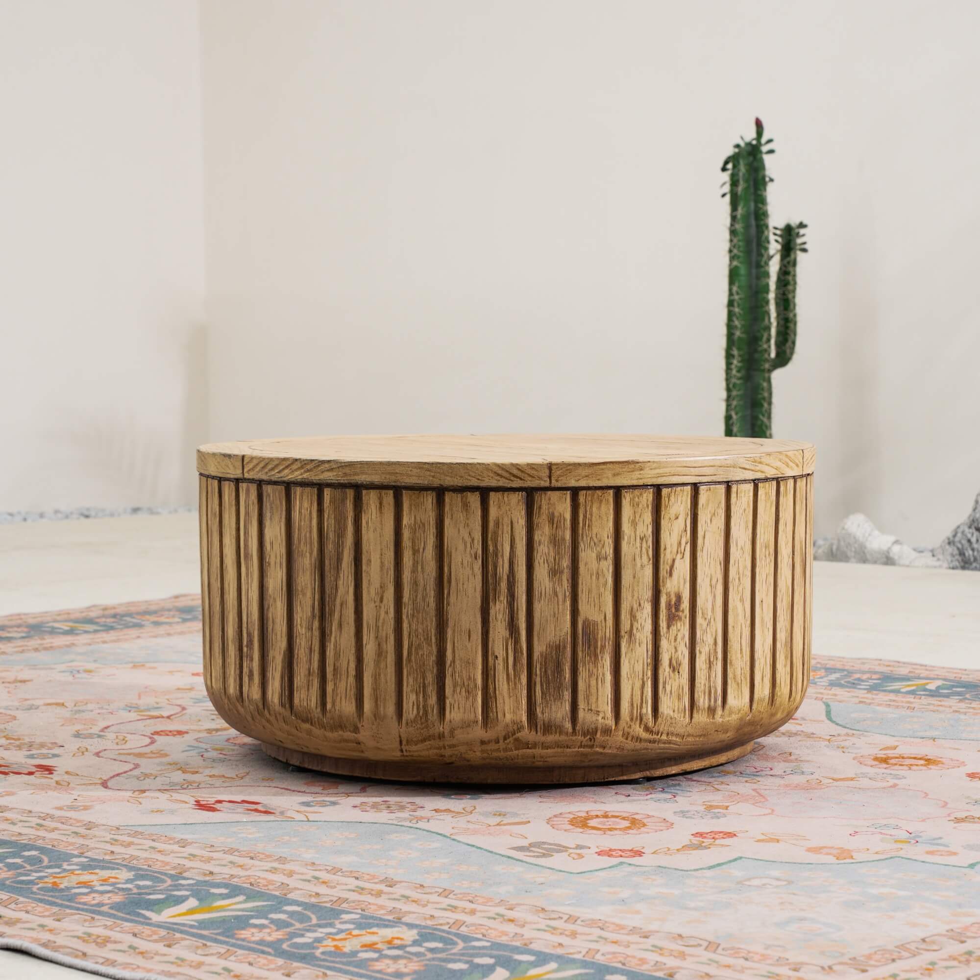 Brown Round Coffee Table – Terrafab Composite Material with Iron Frame（PAD-24926TA）