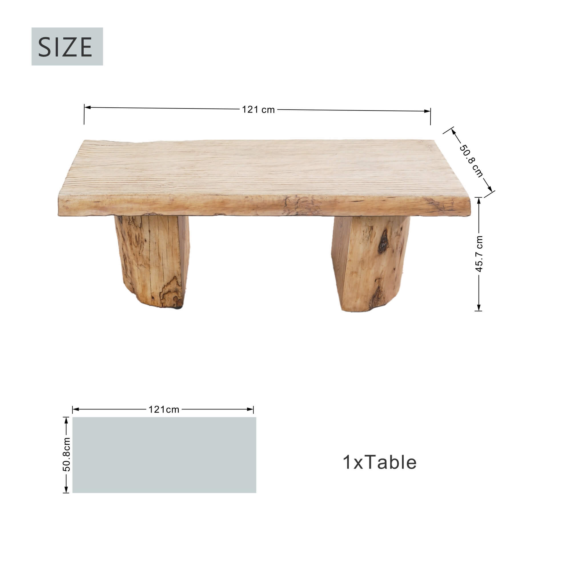 Natural Wood Coffee Table – Terrafab Composite Material with Iron Frame（PAD-24927TA）