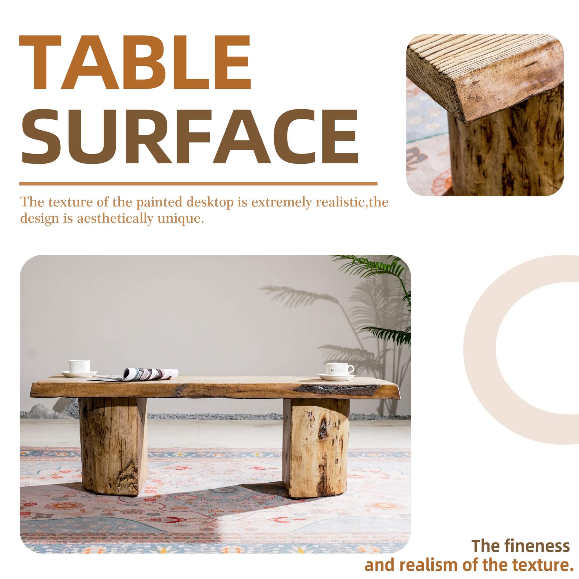 Natural Wood Coffee Table – Terrafab Composite Material with Iron Frame（PAD-24927TA）