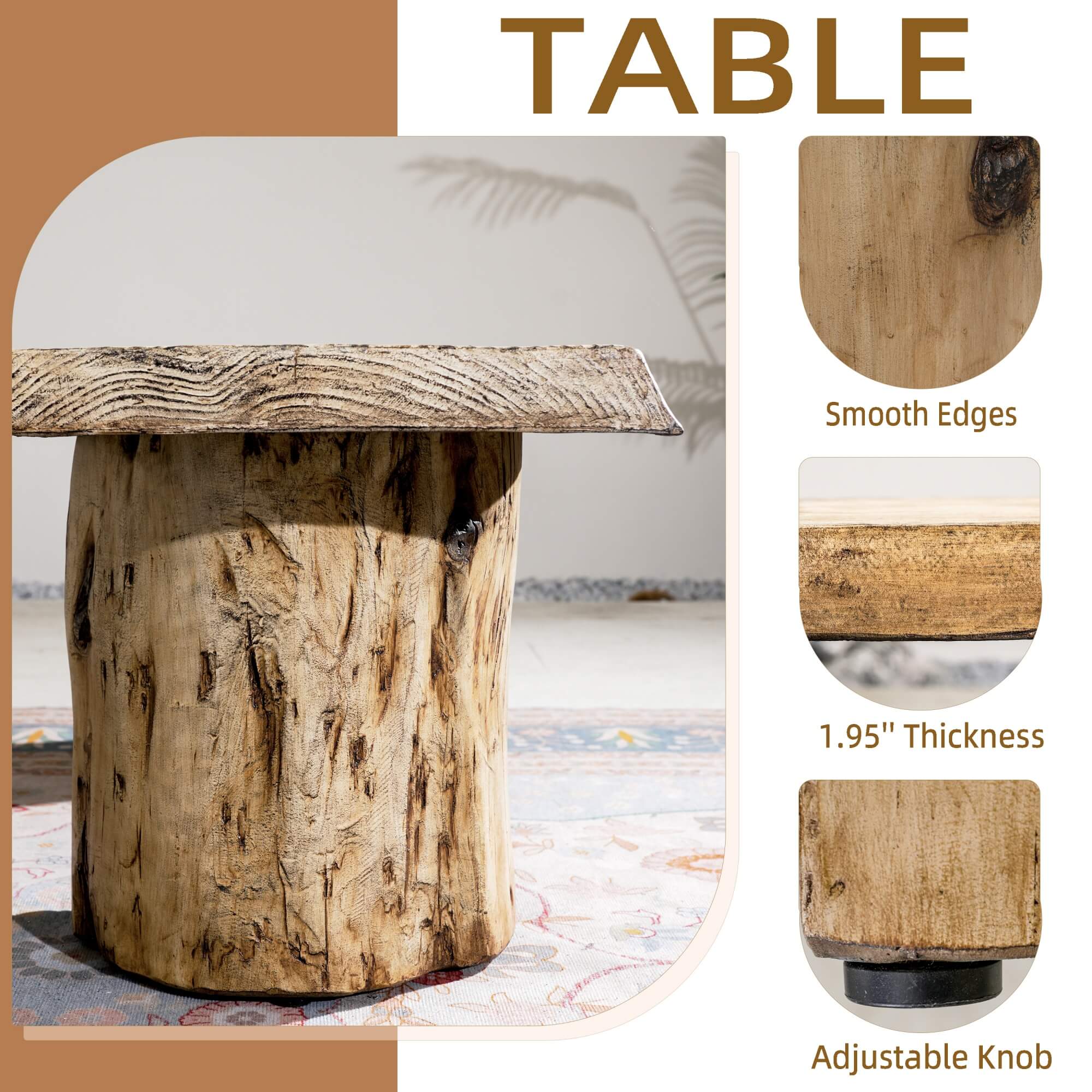 Natural Wood Coffee Table – Terrafab Composite Material with Iron Frame（PAD-24927TA）