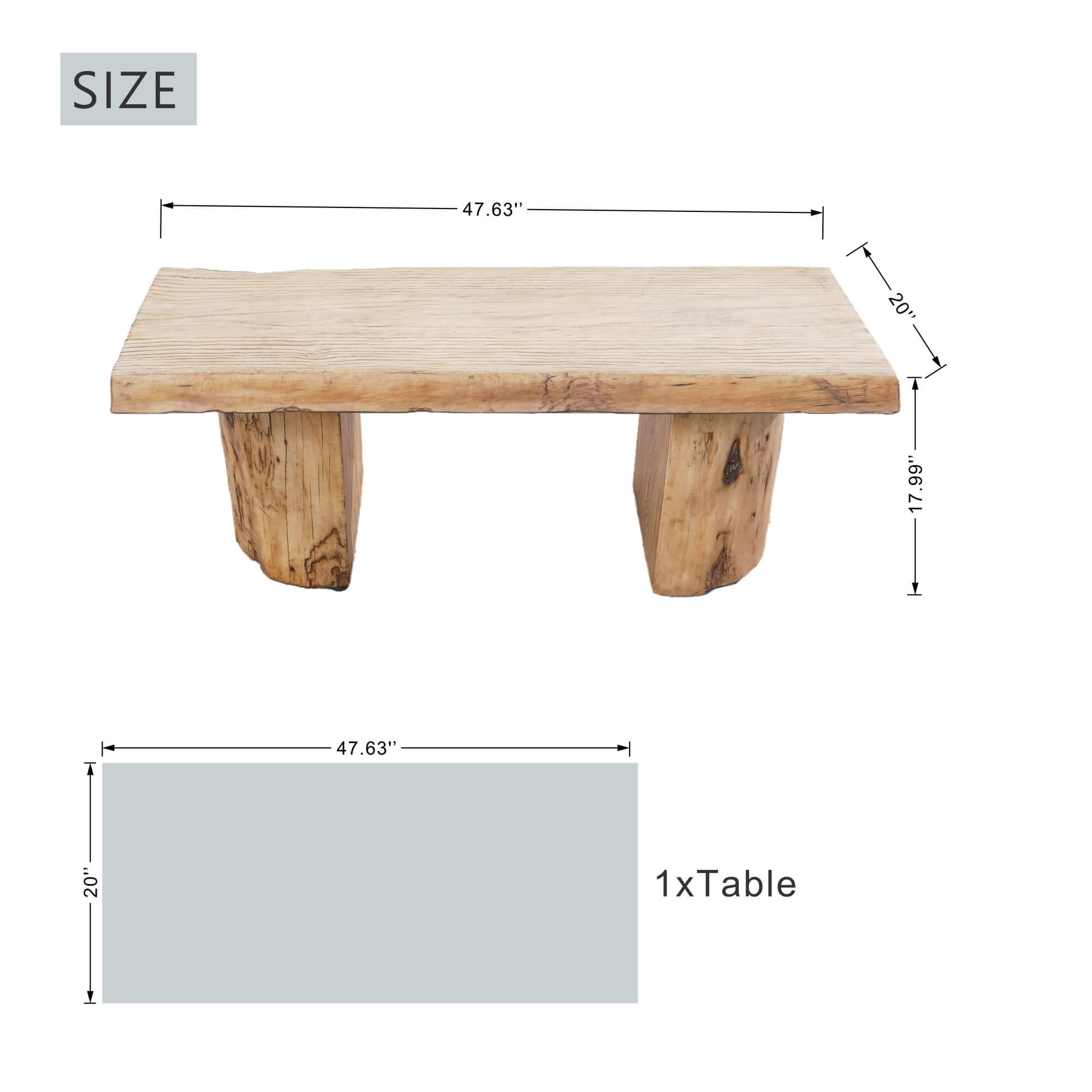 Natural Wood Coffee Table – Terrafab Composite Material with Iron Frame（PAD-24927TA）