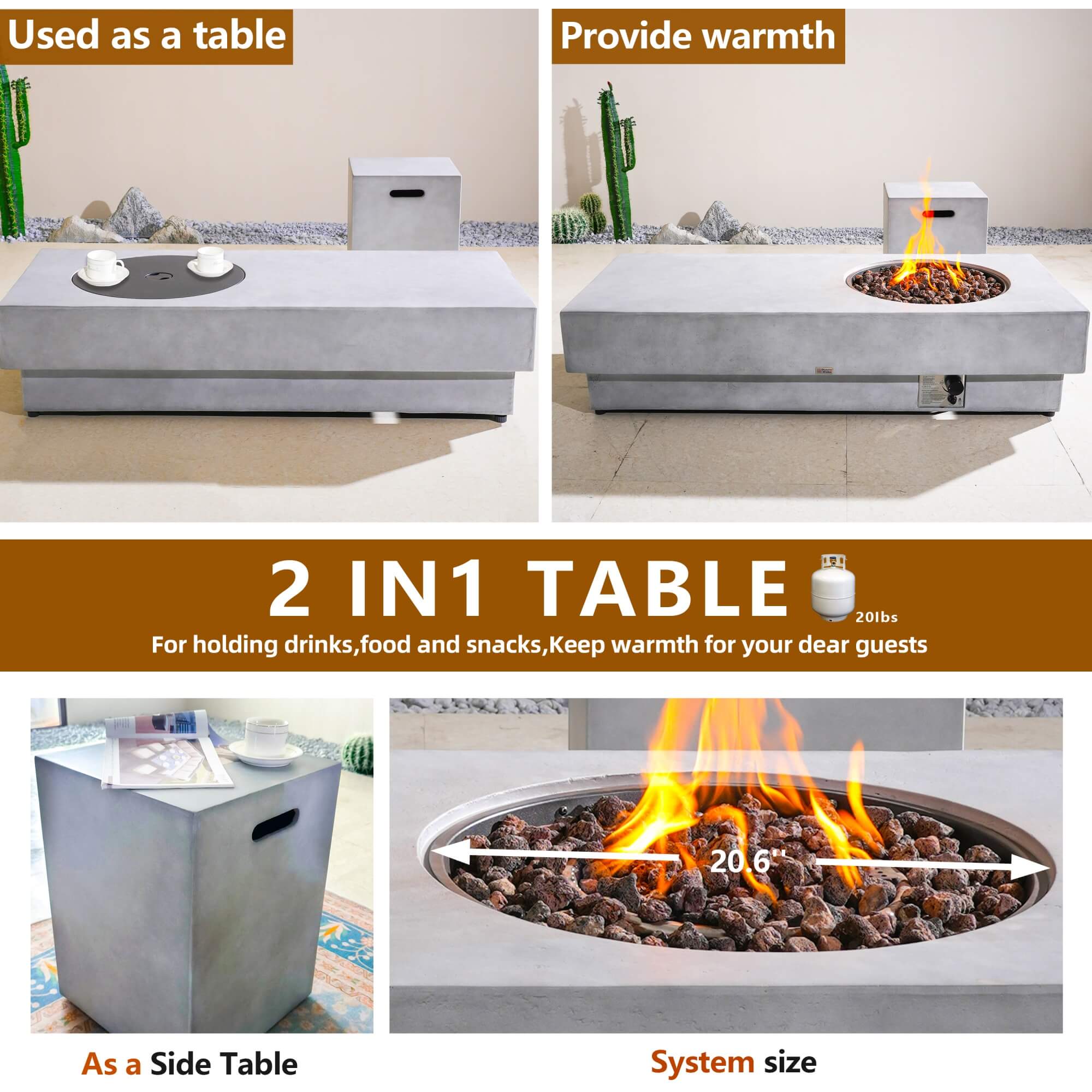 Round Fire Pit Table with Propane Tank Side Table