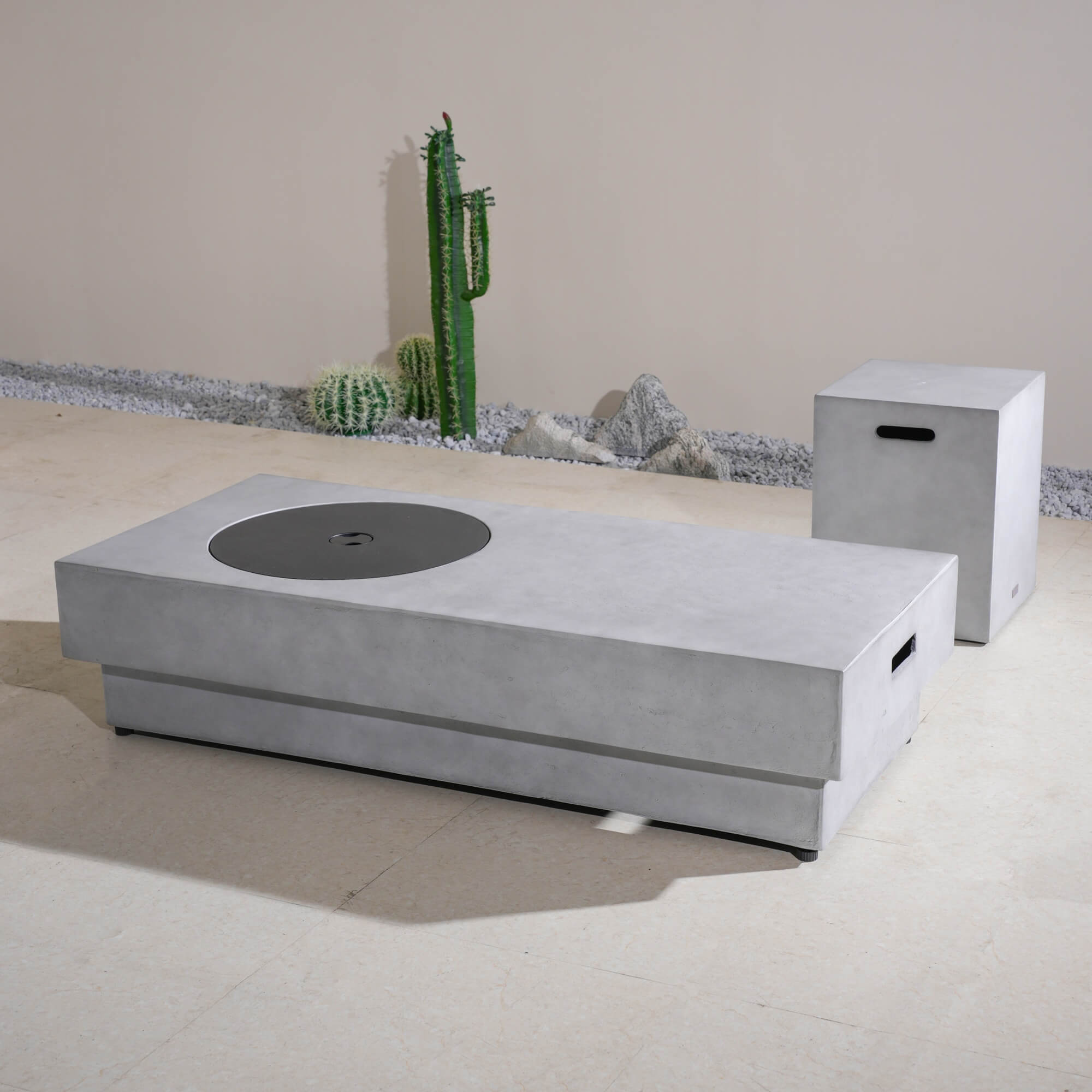 Round Fire Pit Table with Propane Tank Side Table