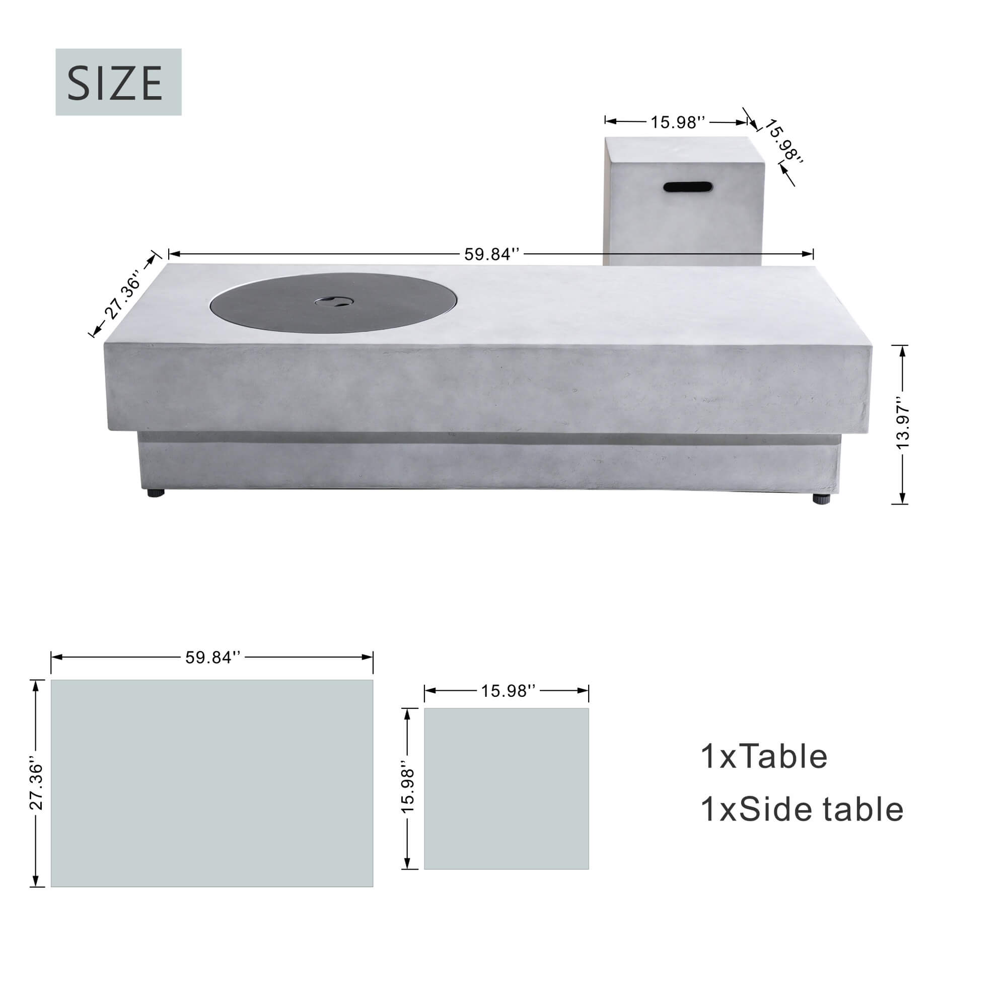 Round Fire Pit Table with Propane Tank Side Table