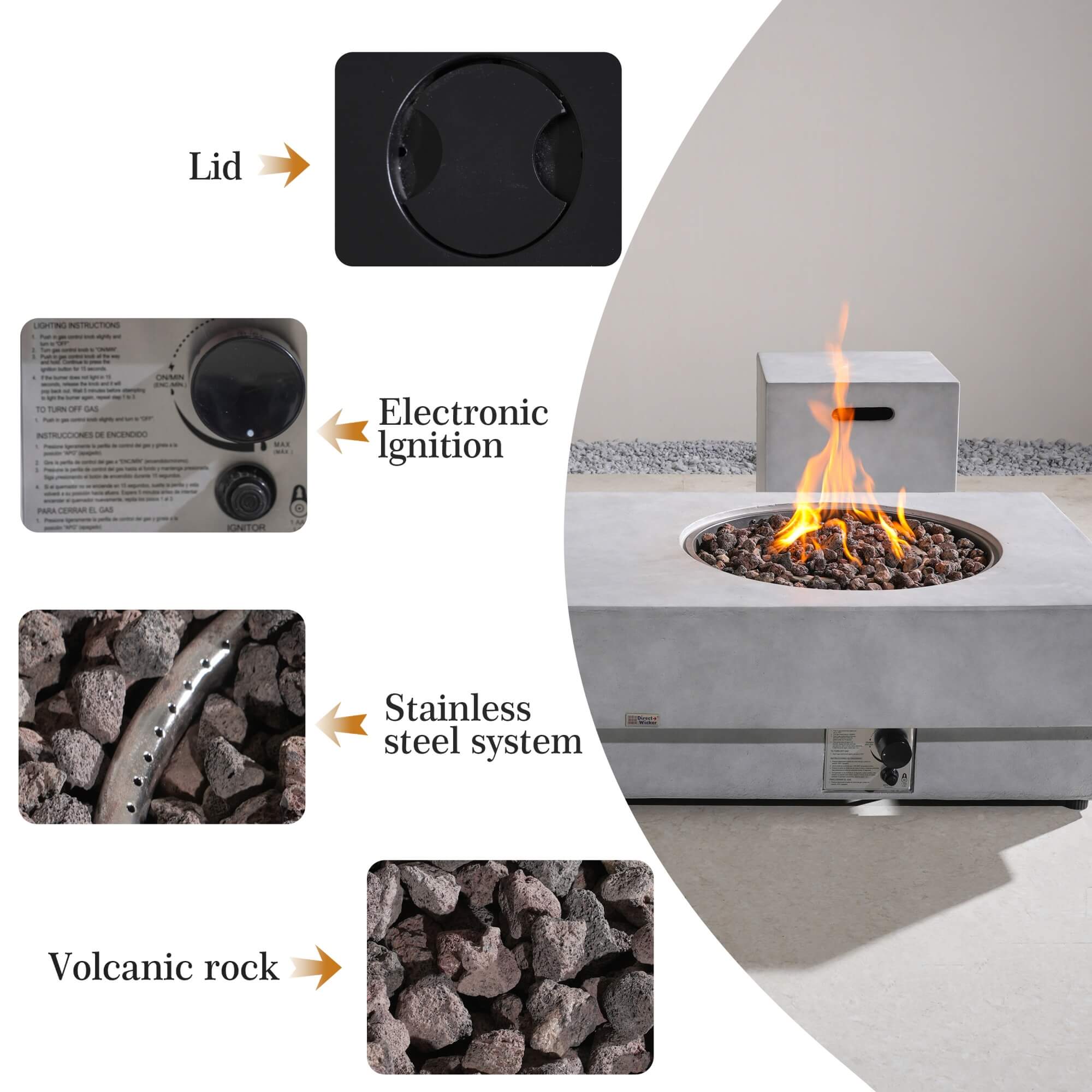 Round Fire Pit Table with Propane Tank Side Table