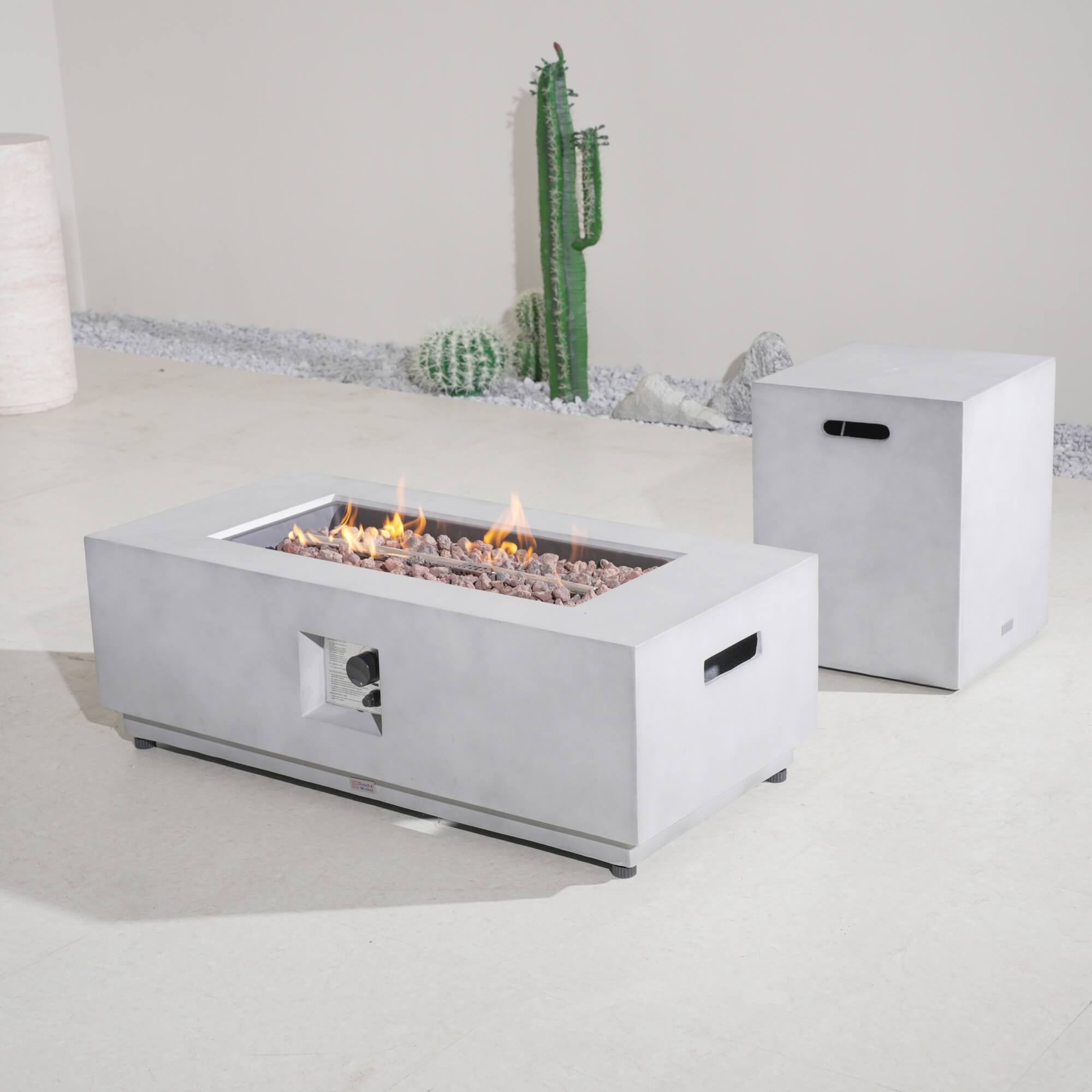 Rectangular Fire Pit Table with Propane Tank Side Table