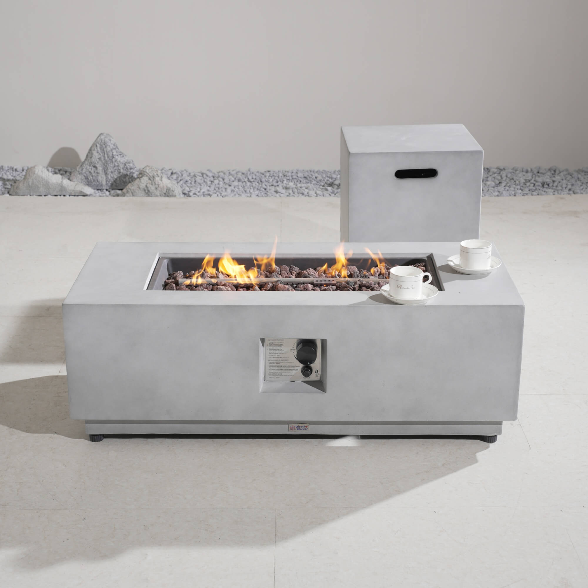 Rectangular Fire Pit Table with Propane Tank Side Table