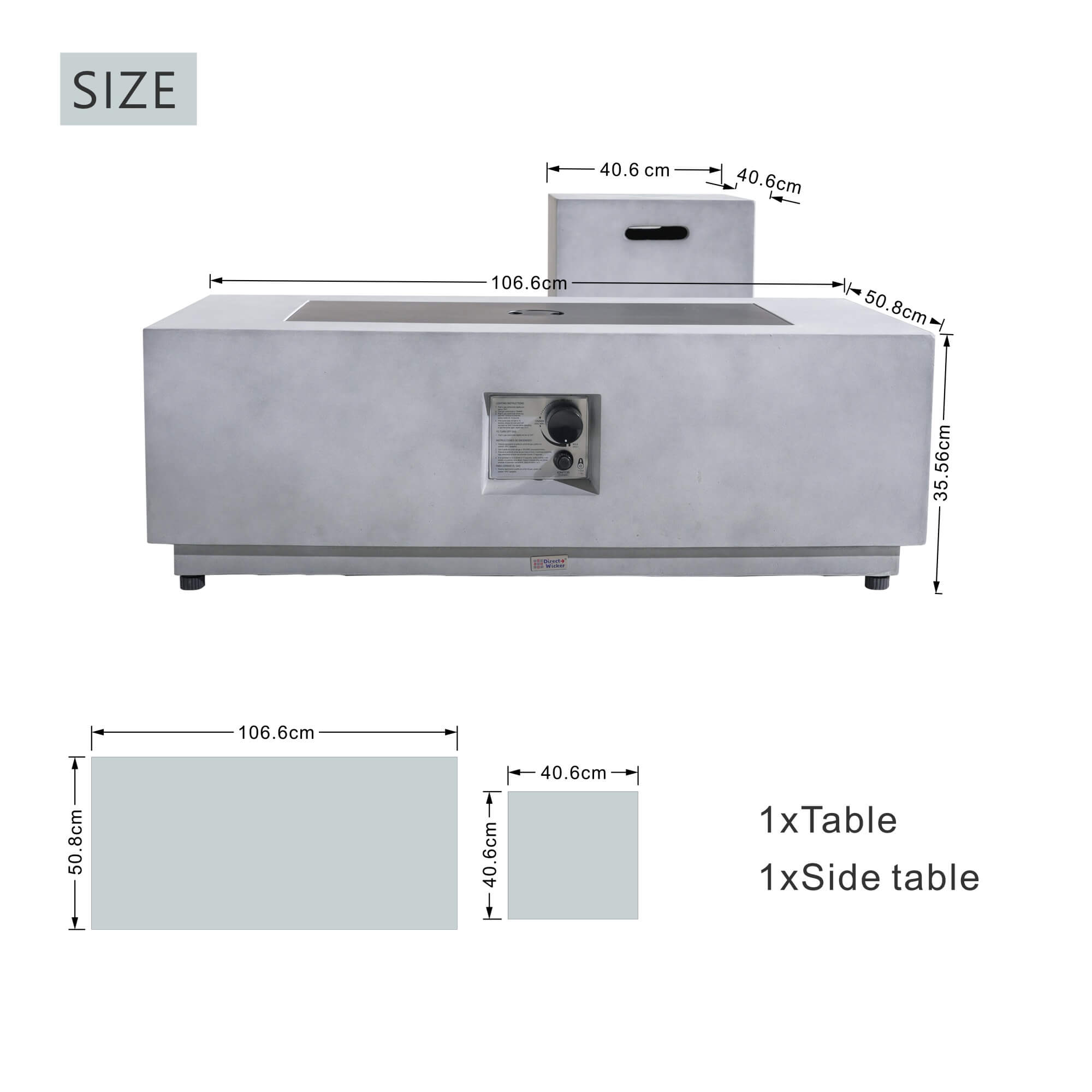 Rectangular Fire Pit Table with Propane Tank Side Table