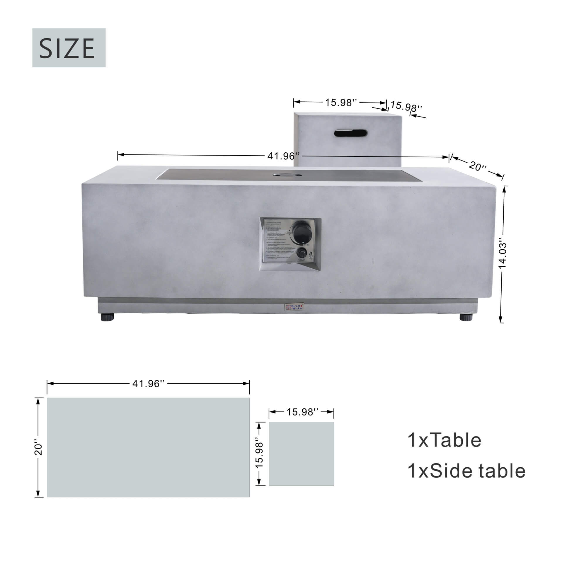Rectangular Fire Pit Table with Propane Tank Side Table