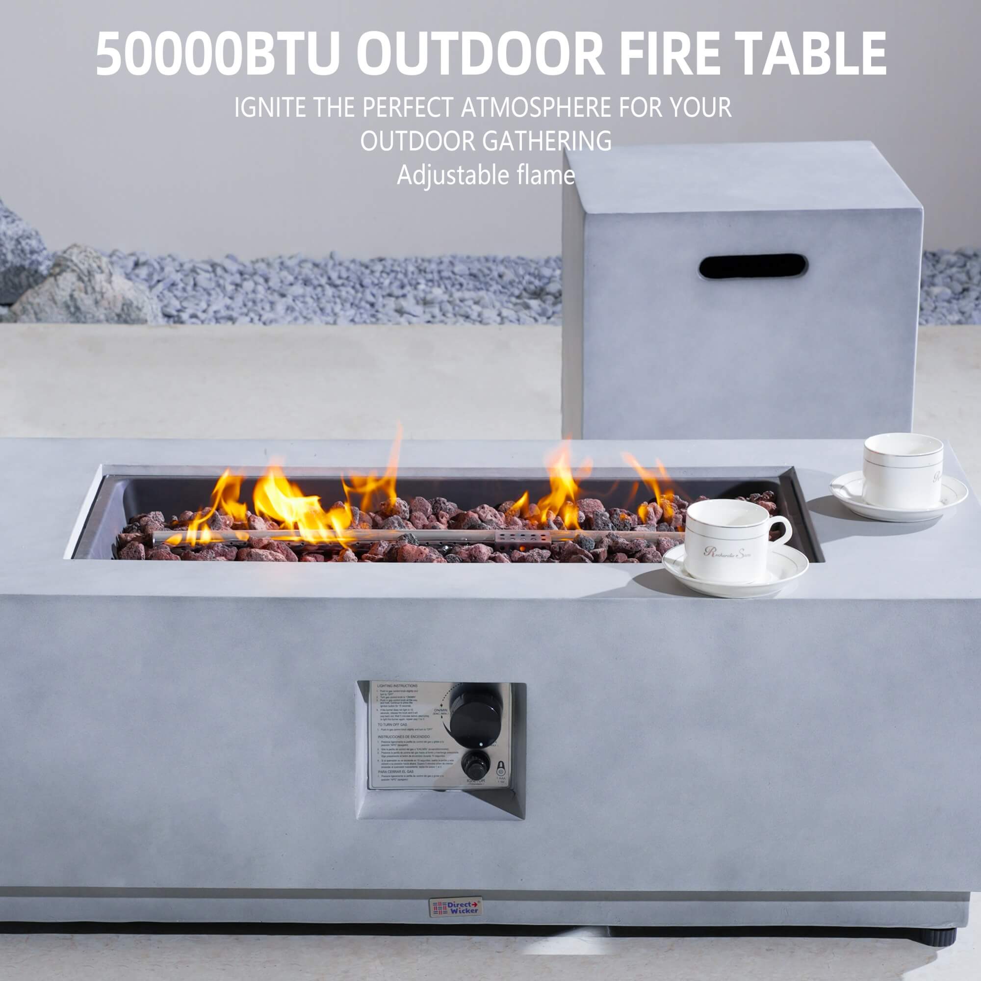 Rectangular Fire Pit Table with Propane Tank Side Table