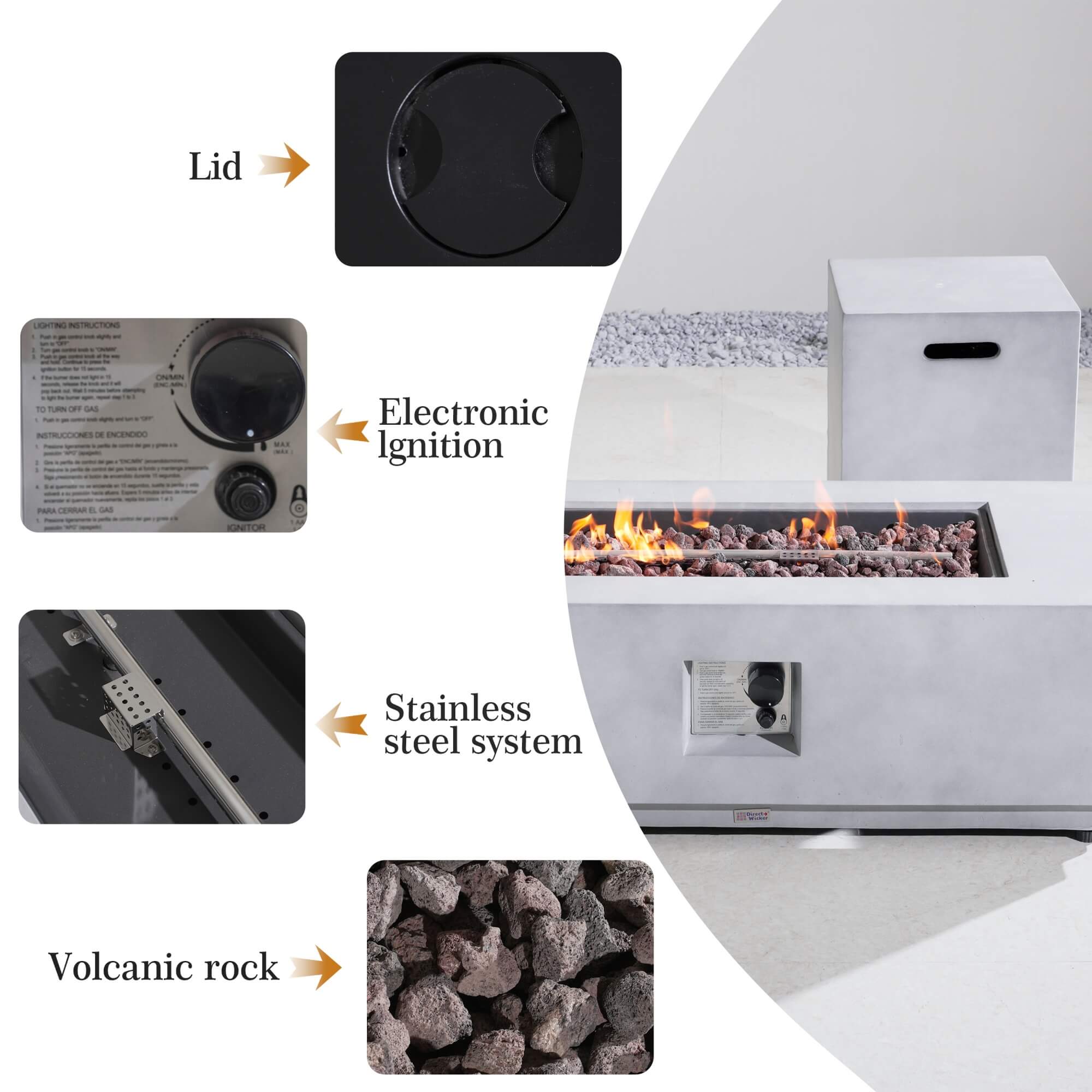 Rectangular Fire Pit Table with Propane Tank Side Table