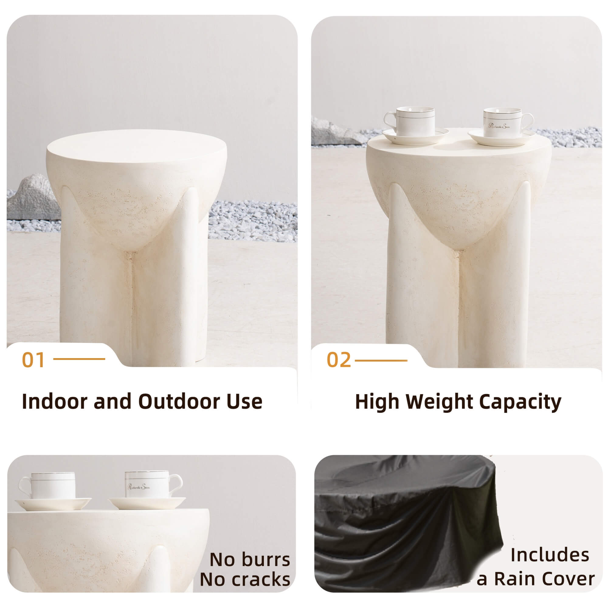 Premium Magnesium Oxide Round Side Coffee Table – Cream Color with Adjustable Knob