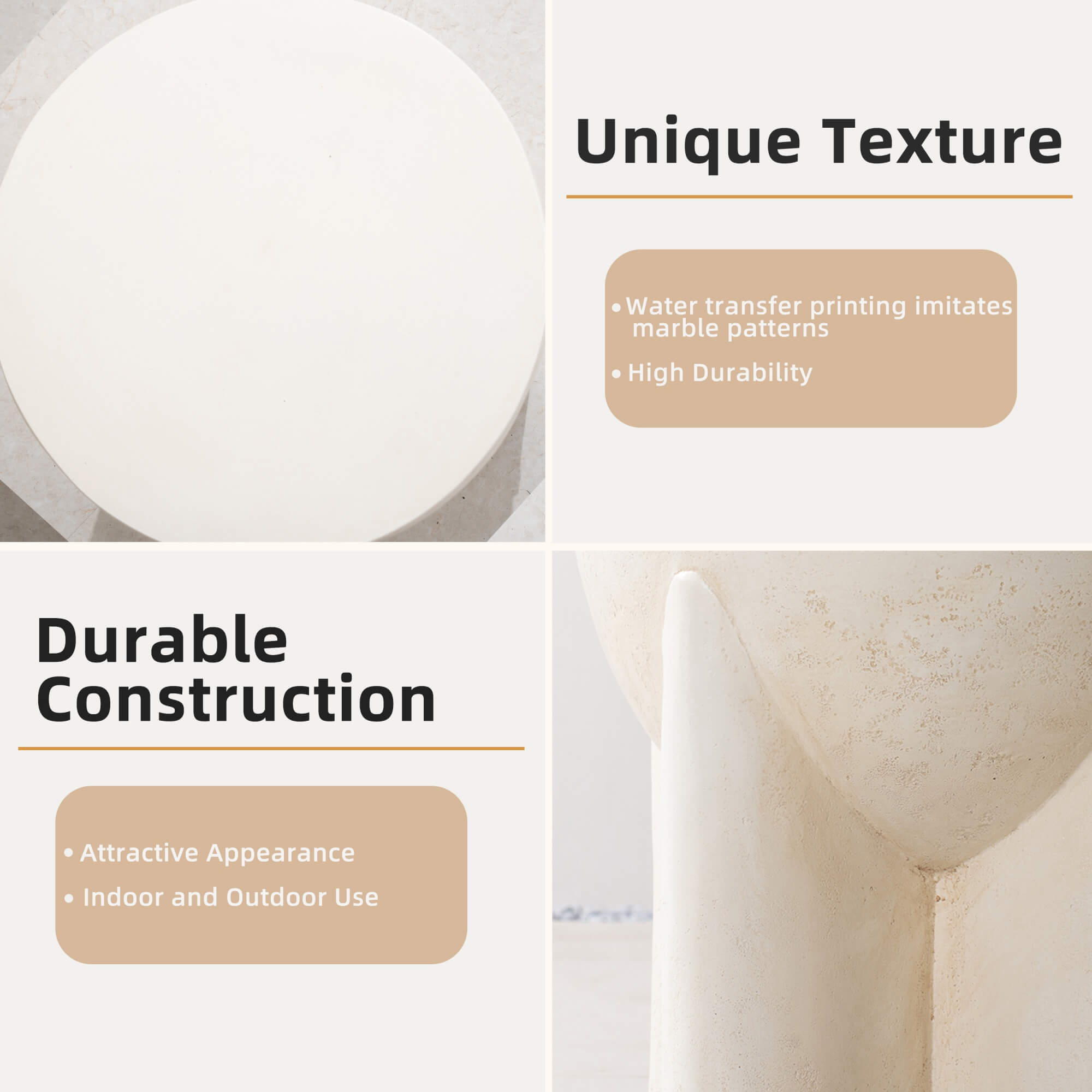 Premium Magnesium Oxide Round Side Coffee Table – Cream Color with Adjustable Knob