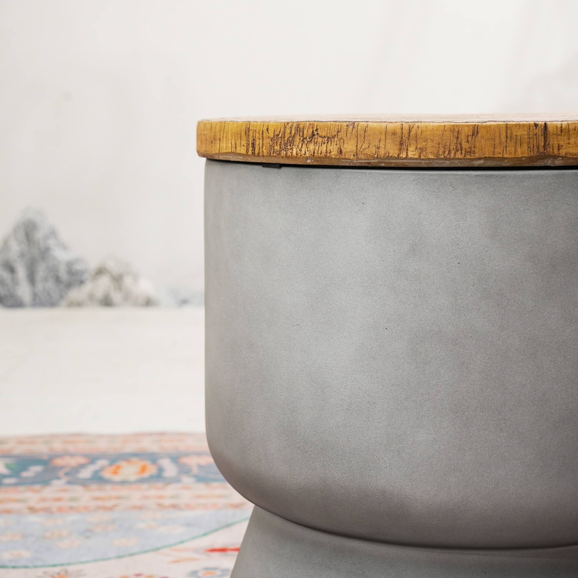 Silver Gray Side Table with Ice Bucket – Terrafab Composite Material（PAT-24918IB）