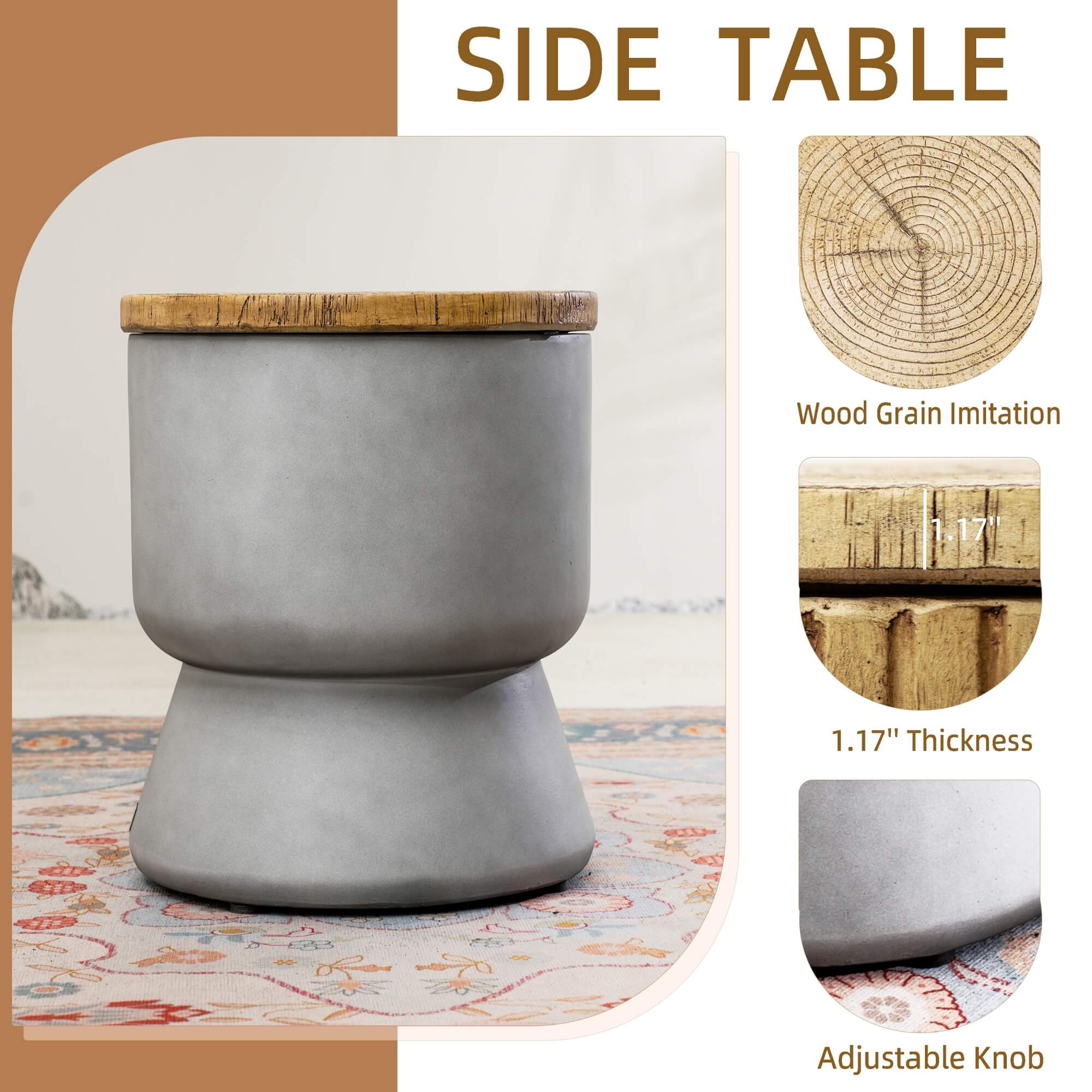 Silver Gray Side Table with Ice Bucket – Terrafab Composite Material（PAT-24918IB）