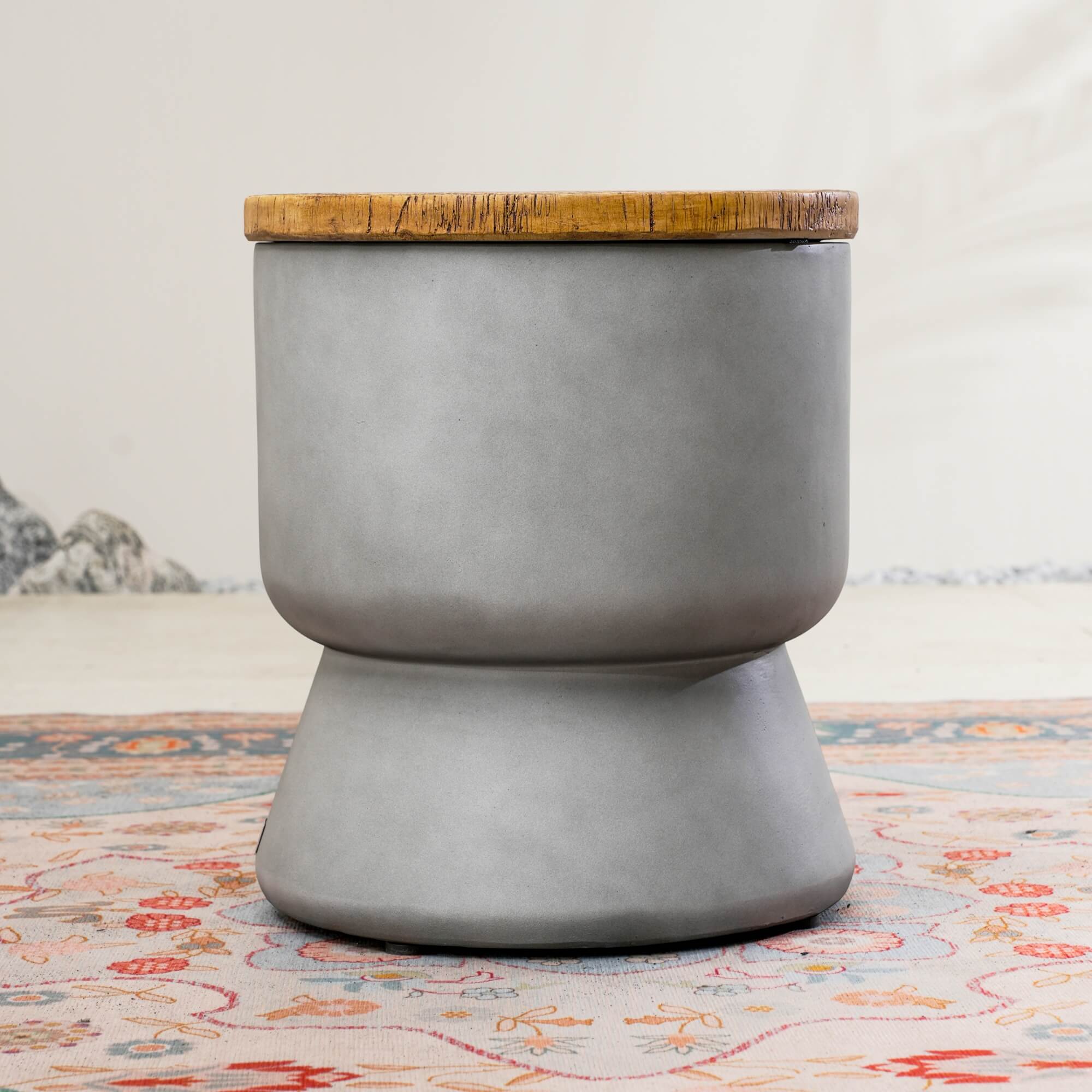 Silver Gray Side Table with Ice Bucket – Terrafab Composite Material（PAT-24918IB）