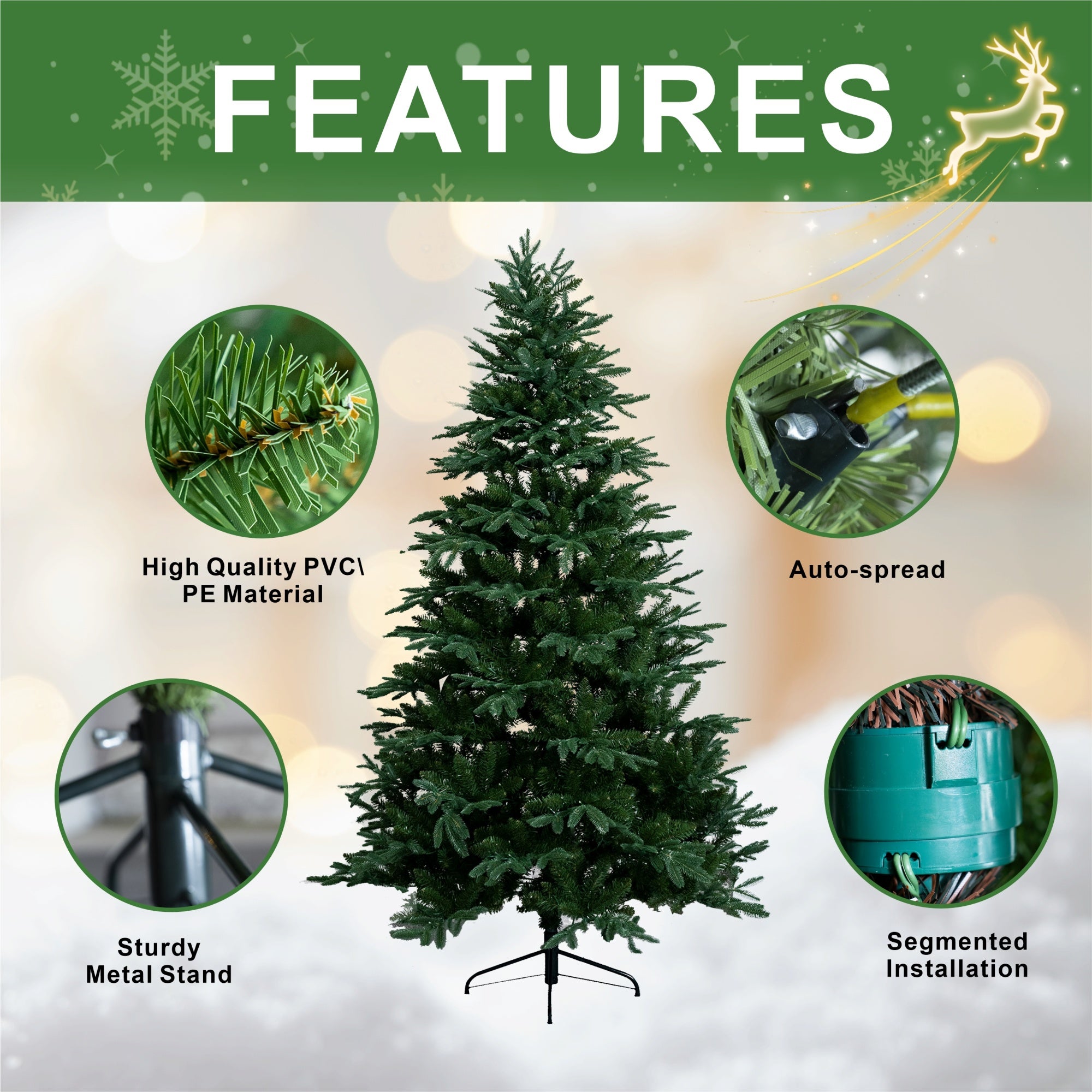 Artificial Christmas Tree – 6FT / 7FT Classic Green Holiday Decoration（PJT-2503）