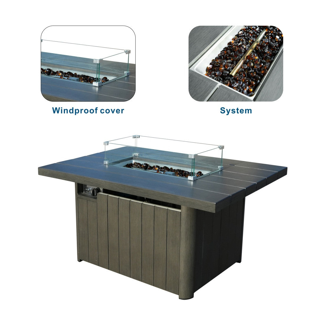 Direct Wicker Aluminum Tube Rectangular Firepit Table PAG-2334TA