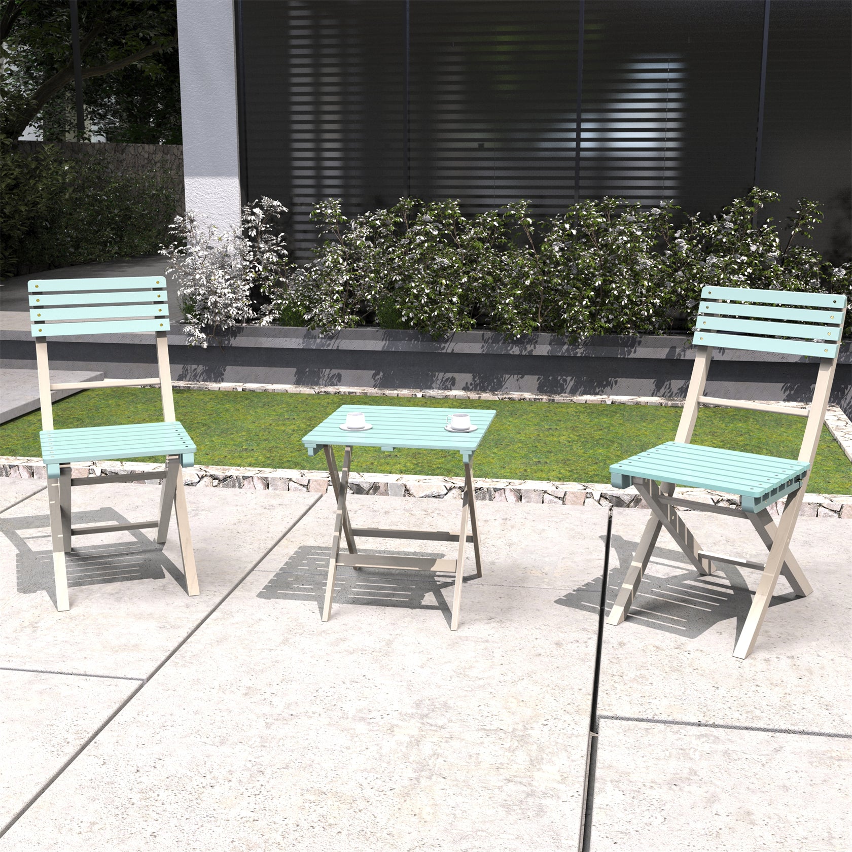 Acacia Wood 3-Piece Bistro Set – Folding Chairs and Square Table for Outdoor Use (PAC-2525)