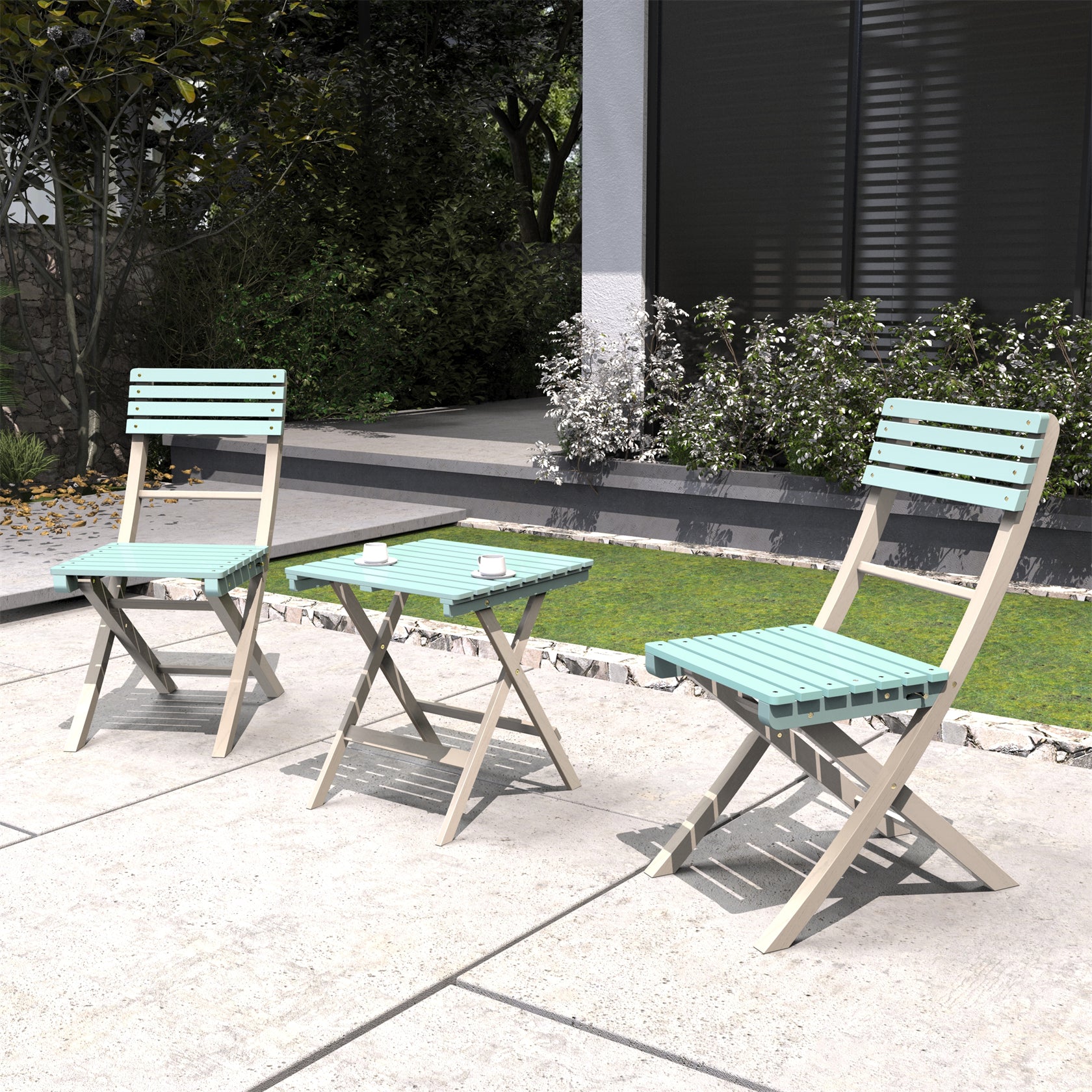 Acacia Wood 3-Piece Bistro Set – Folding Chairs and Square Table for Outdoor Use (PAC-2525)