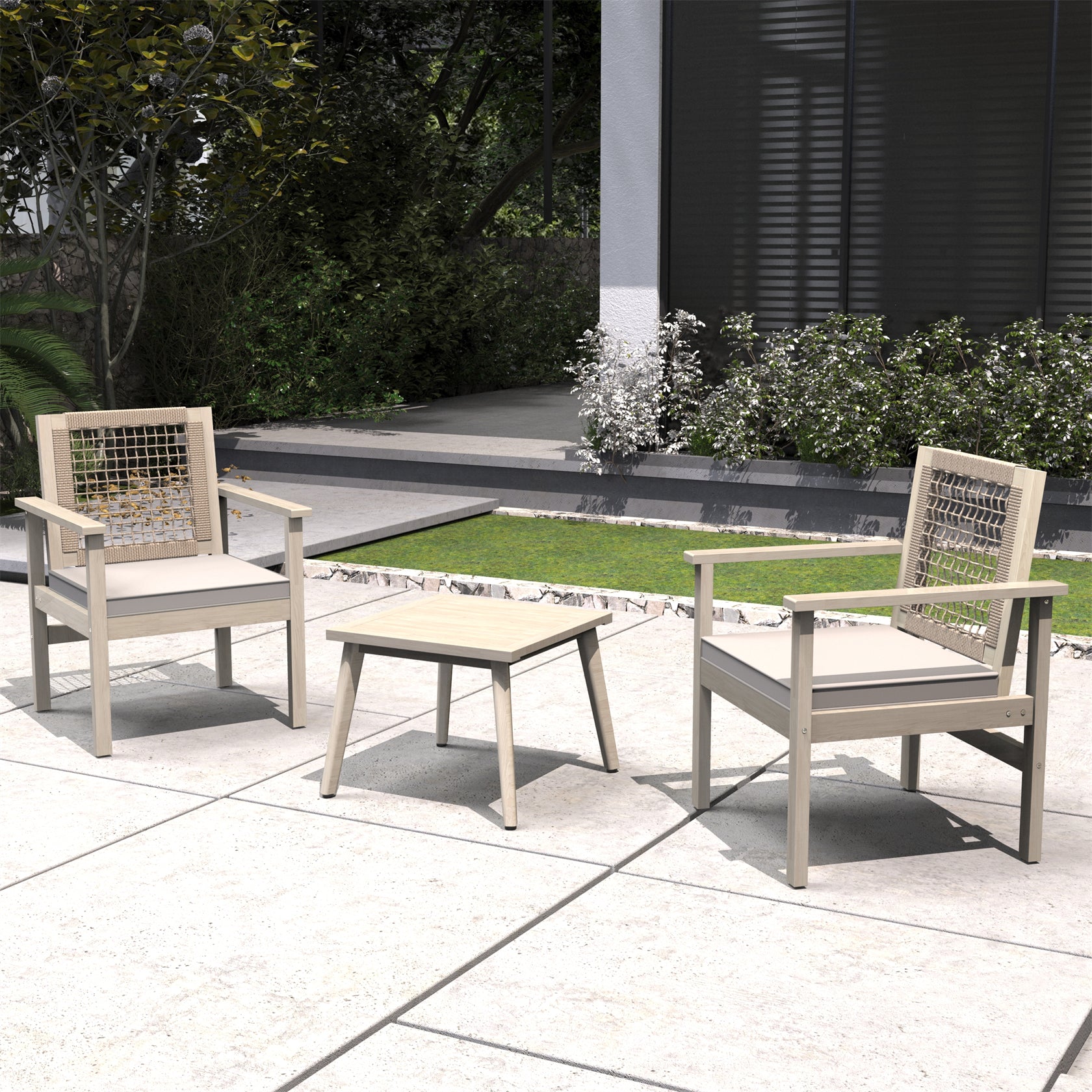 Acacia Wood Bench & Chair Sets – Outdoor Seating Set with Comfort & Woven Rope Design (PAC-2523)