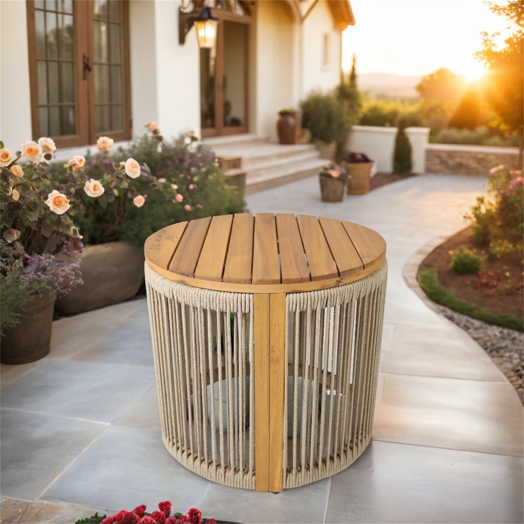 Rebel Wood Folding Lounge and Side Table with Woven Rope Design (PAL-2518)