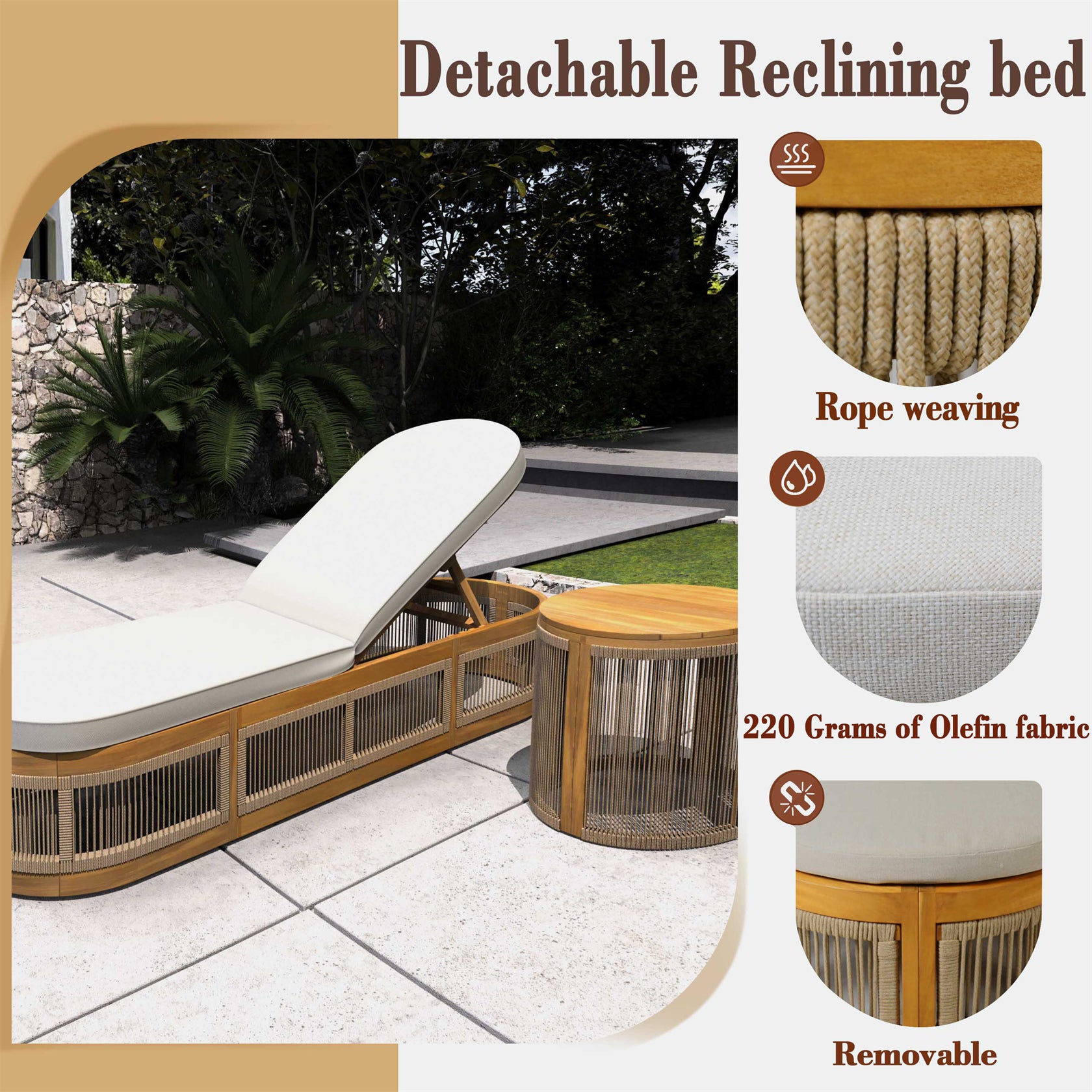 Rebel Wood ounge Set – 2 Loungers with Side Table, Woven Rope Design (PAL-2518)