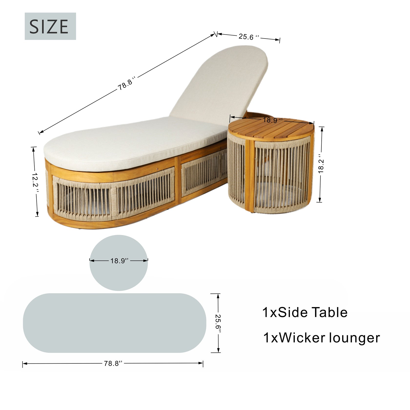 Rebel Wood ounge Set – 2 Loungers with Side Table, Woven Rope Design (PAL-2518)