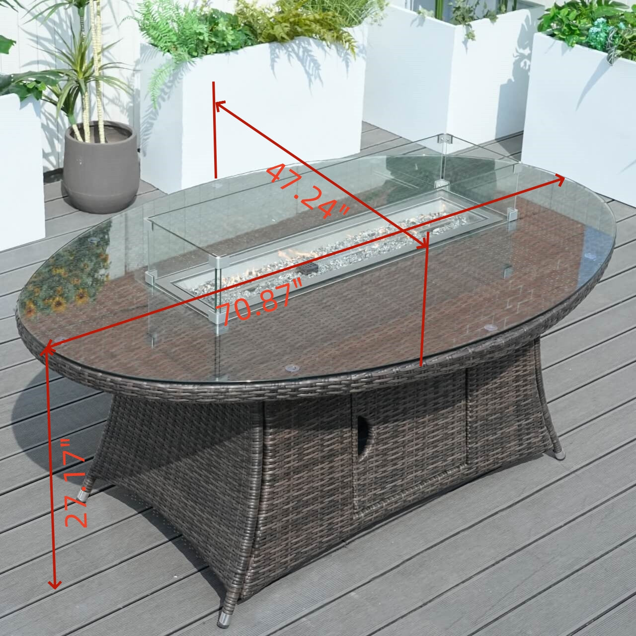 Size of Brown Wicker Oval Fire Pit Table