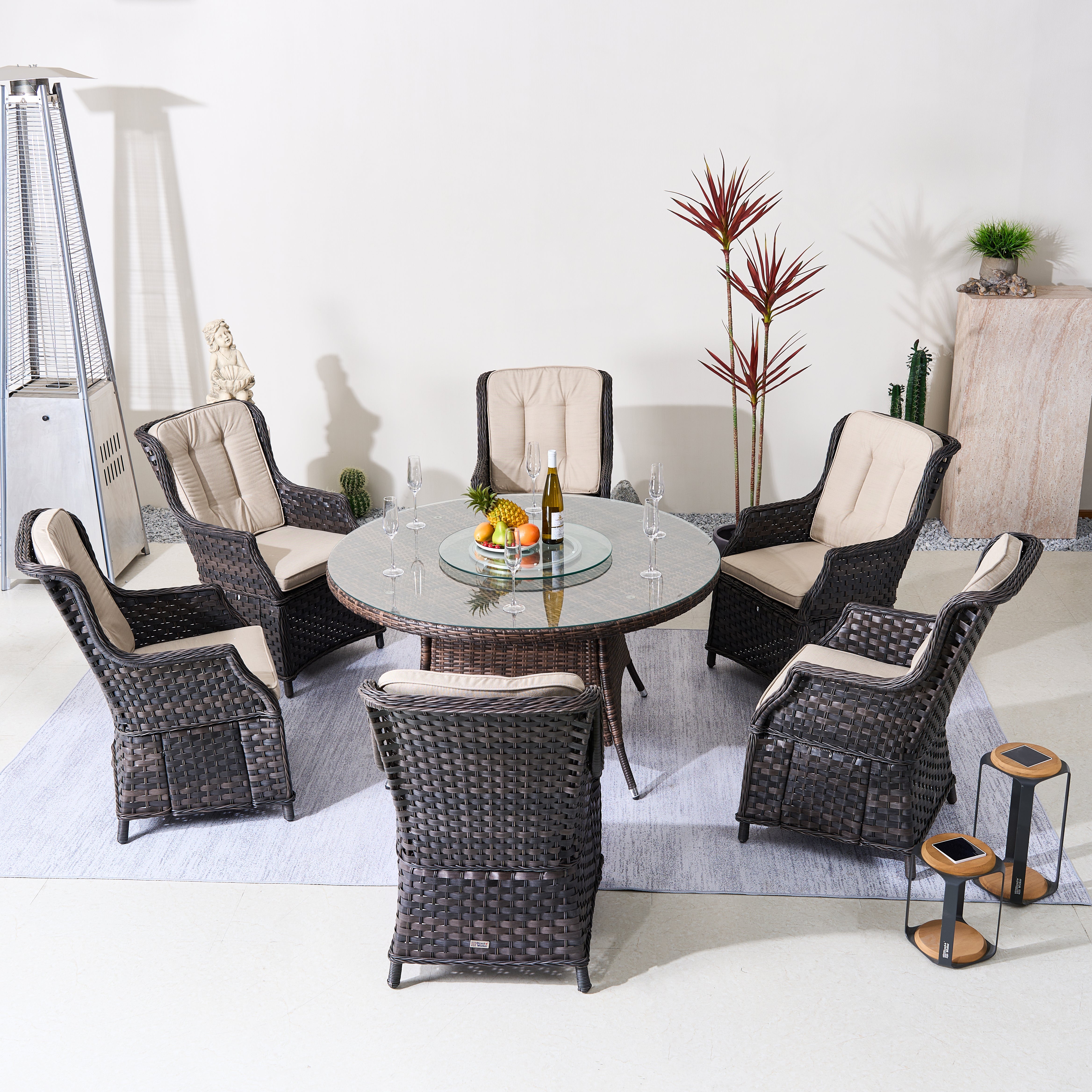 Ravenna 6-Seat Outdoor Dining Set – Round Dining Table with Glass Turntable (PAD-1711+010)