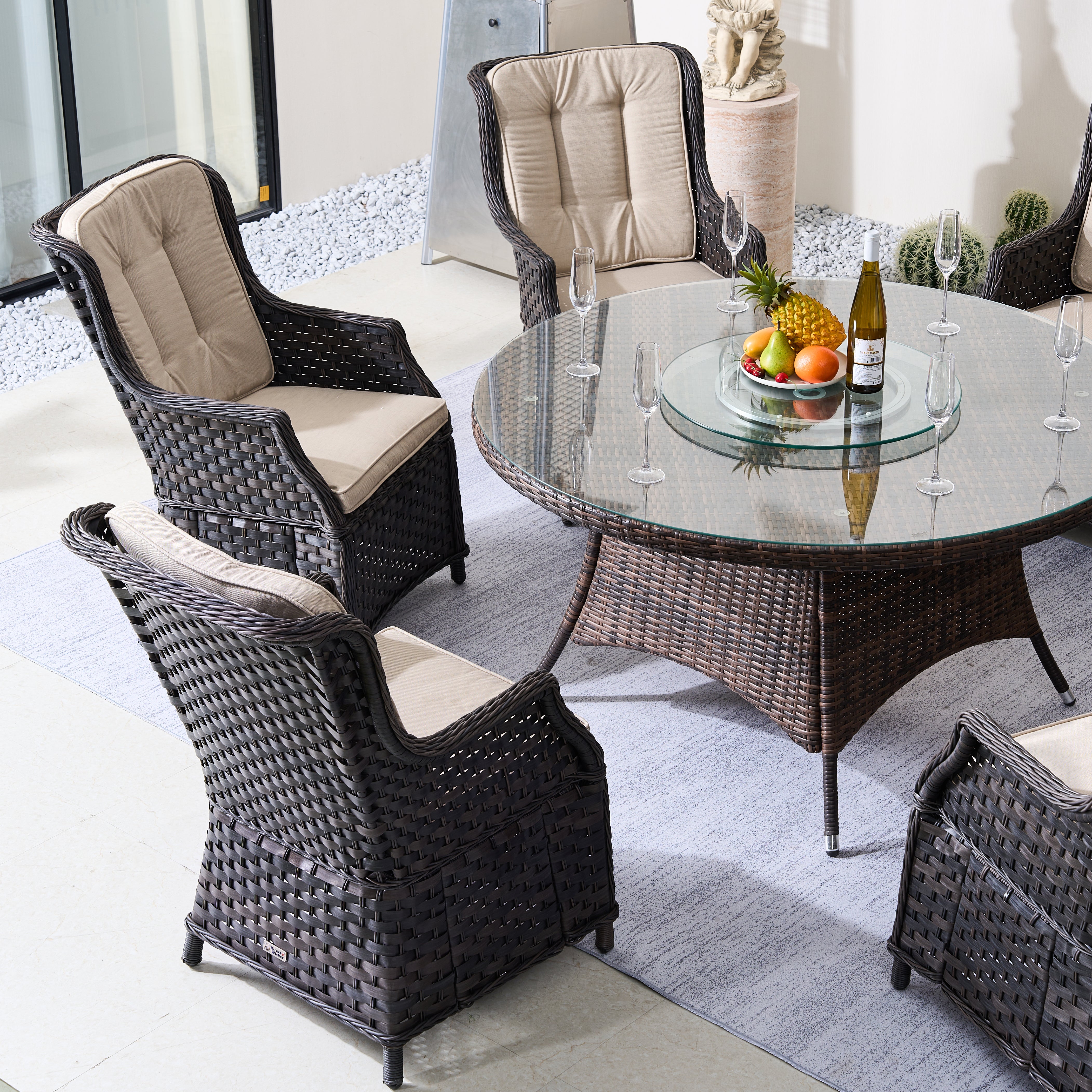 Ravenna 6-Seat Outdoor Dining Set – Round Dining Table with Glass Turntable (PAD-1711+010)