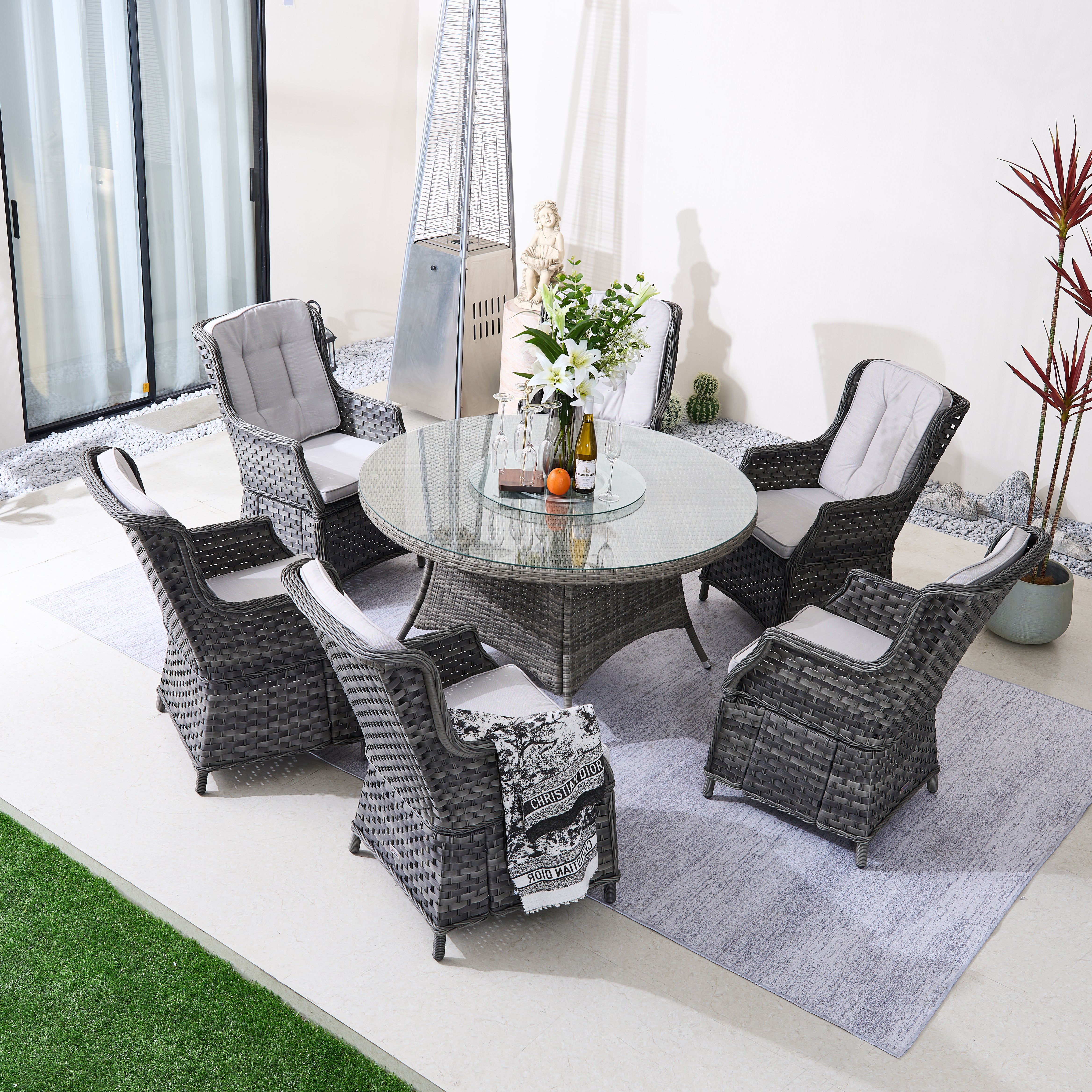 Ravenna 6-Seat Outdoor Dining Set – Round Dining Table with Glass Turntable (PAD-1711+010)