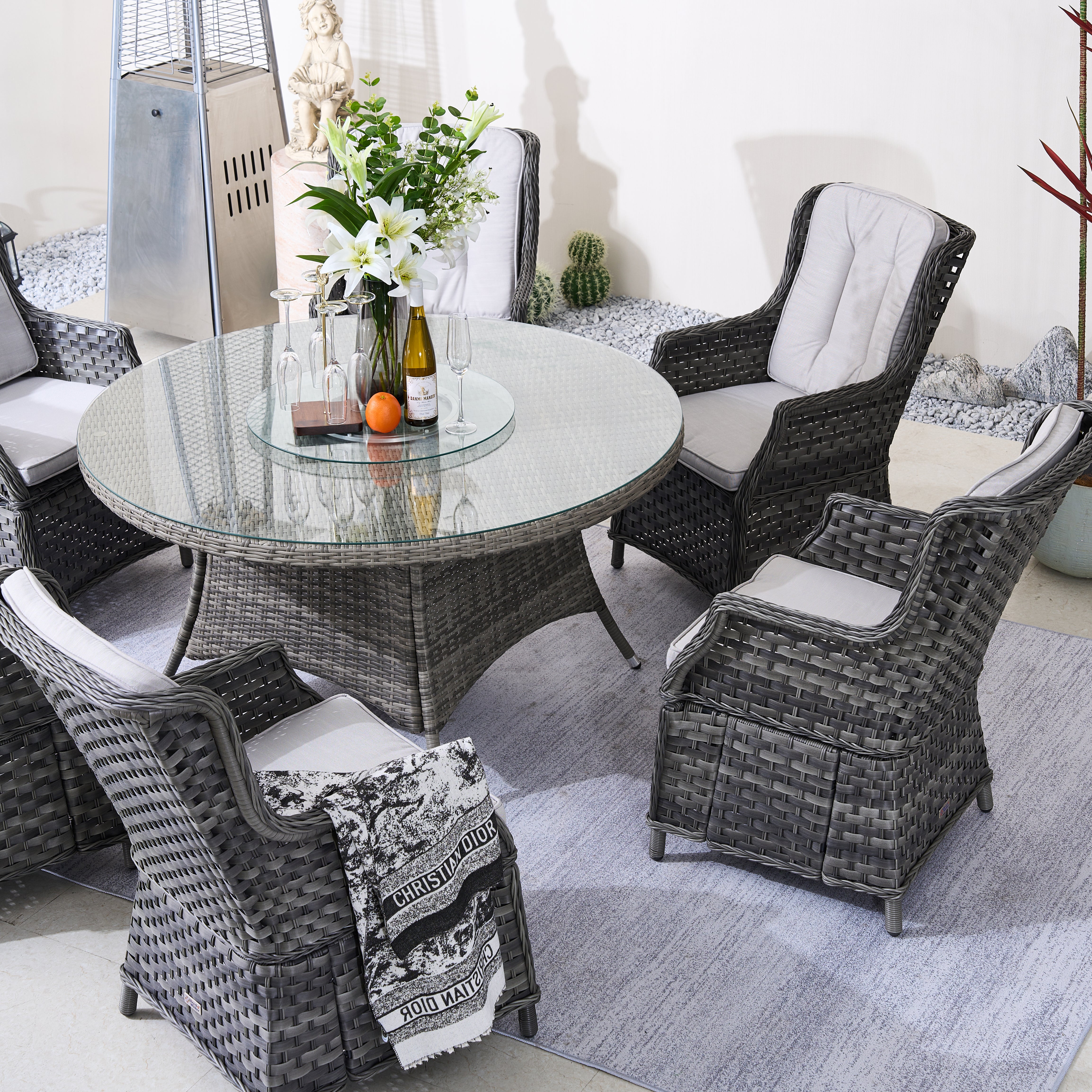 Ravenna 6-Seat Outdoor Dining Set – Round Dining Table with Glass Turntable (PAD-1711+010)